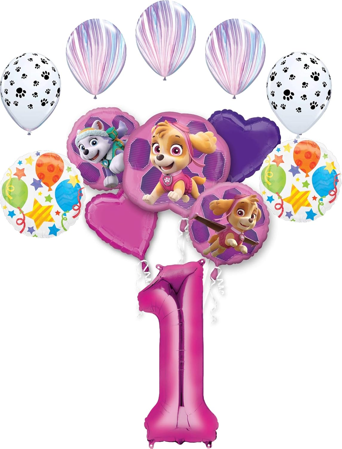 Suministros de fiesta de rescate en patrulla de Paw Girl Pups – Decoraciones de ramo de globos para el primer cumpleaños
