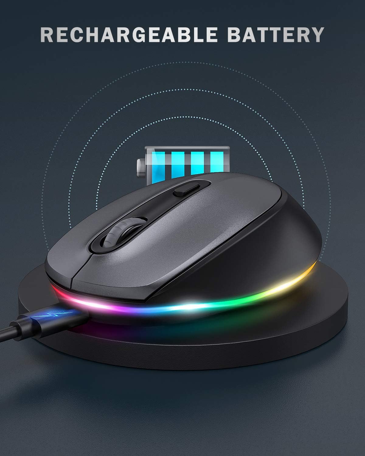 seenda Mouse Bluetooth – Ratón inalámbrico ultra silencioso, recargable e iluminado (Bluetooth 3.05.0+USB) para computadora, laptop, laptop,