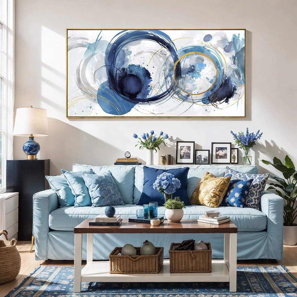 Arte para pared, pinturas de arte abstracto, fantasía azul, grafiti colorido sobre fondo blanco, arte moderno para decoración de pared para sala de