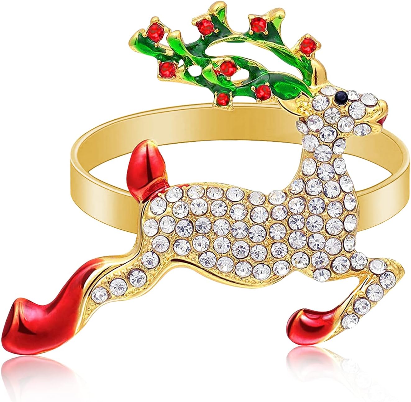 Legigo Juego de 12 servilleteros de ciervo de Navidad – Servilleteros de Navidad con ciervos de diamantes para servilletas de tela, decoración de