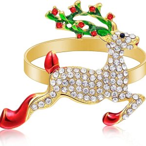 Legigo Juego de 12 servilleteros de ciervo de Navidad – Servilleteros de Navidad con ciervos de diamantes para servilletas de tela, decoración de Legigo Juego de 12 servilleteros de ciervo de Navidad – Servilleteros de Navidad con ciervos de diamantes para servilletas de tela, decoración de