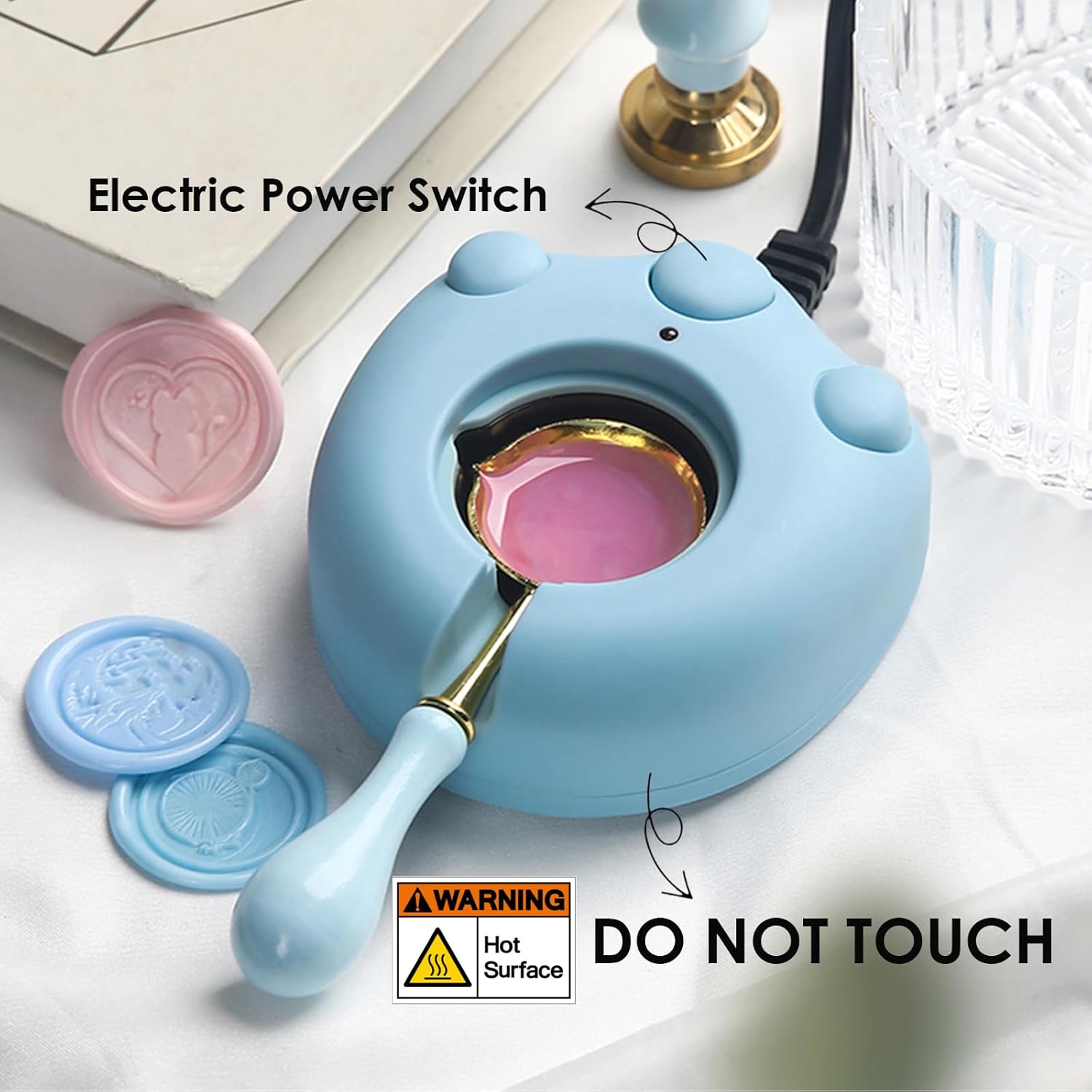 Andotopee – Kit de calentador de cera eléctrico con 300 cuentas de sello de cera doradas, rojas y verdes, derretidor de sello de cera para fusión