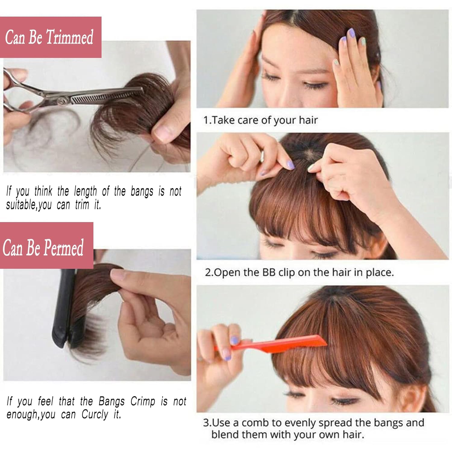 Sinroy – Flequillo con clip para niñas, pelucas de cortina de cabello humano, extensiones de cabello natural corto con sienes, flequillo de aire