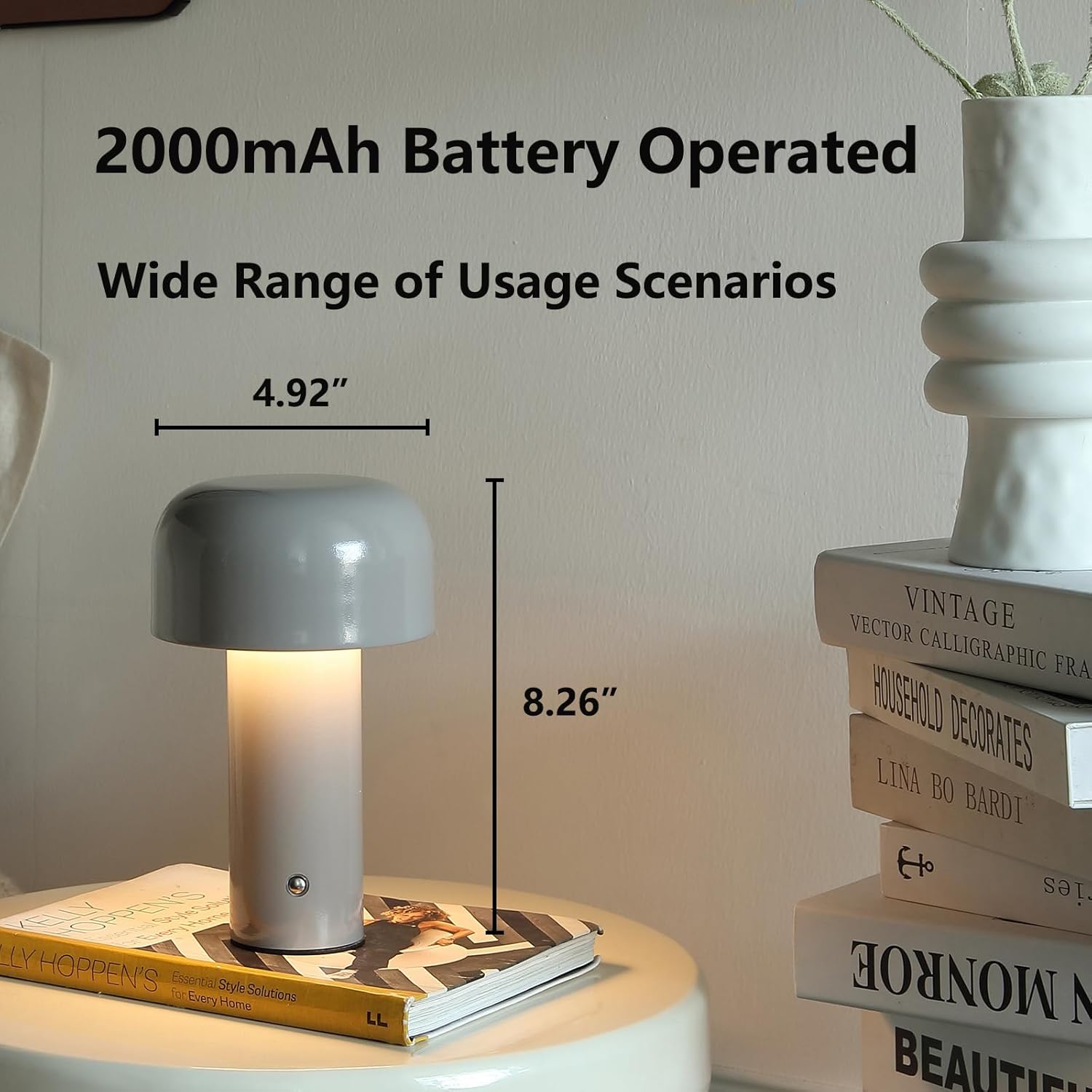 Lámpara de mesa inalámbrica con forma de hongo, lámpara de mesa portátil, lámpara táctil moderna recargable regulable, lámpara de noche pequeña,