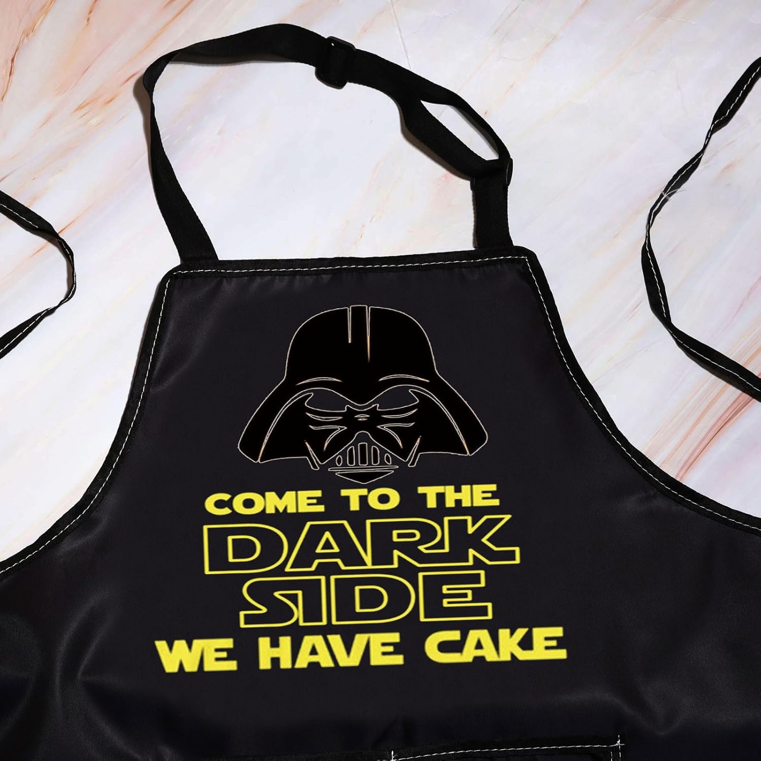 WZMPA Come to the Dark Side We Have Cake Kitchen Delantal de ciencia ficción Regalos de película Darth Casco Delantal para cocinar hornear
