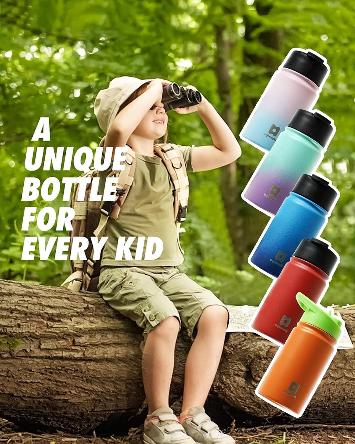 Botella de agua con pajilla, botella de agua aislada de 12 onzas, botella de agua para niños con doble pared aislada al vacío, botellas de agua de