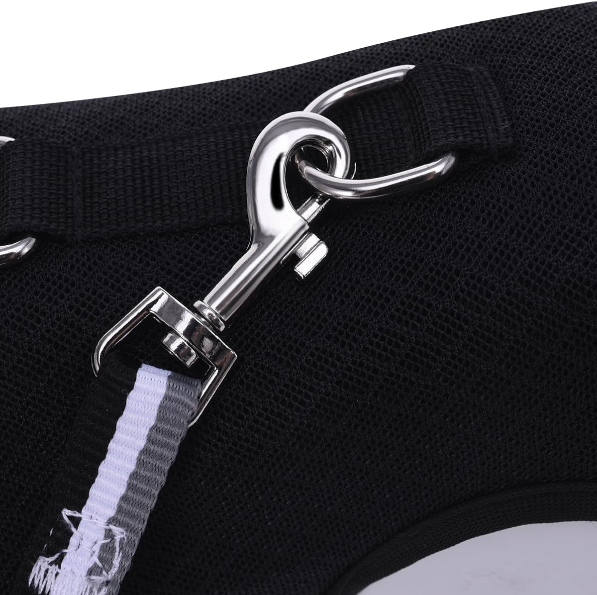 Arnés de gatito y correa para caminar a prueba de escape, tela de malla transpirable, negro sólido, pequeño, chaquetas ajustables para caminar,