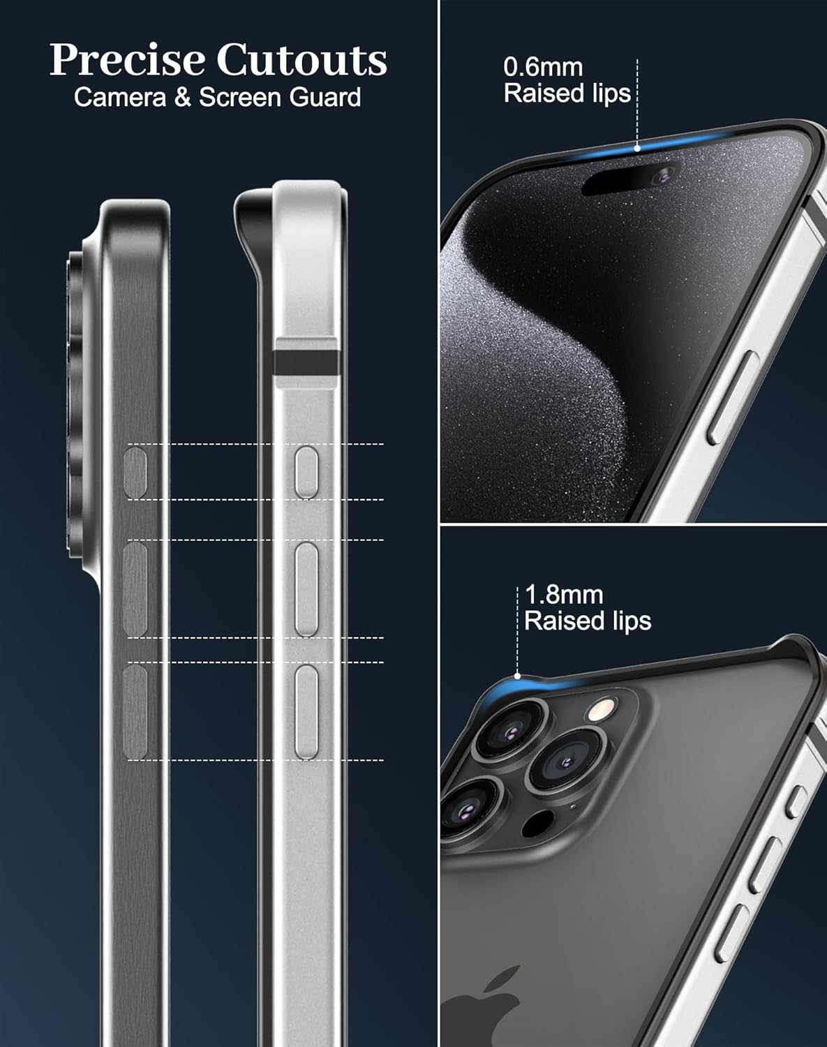 Funda delgada de metal para iPhone 15 Pro Max de 6.7 pulgadas, interior de TPU suave + parachoques chapado en metal, compatible con carga
