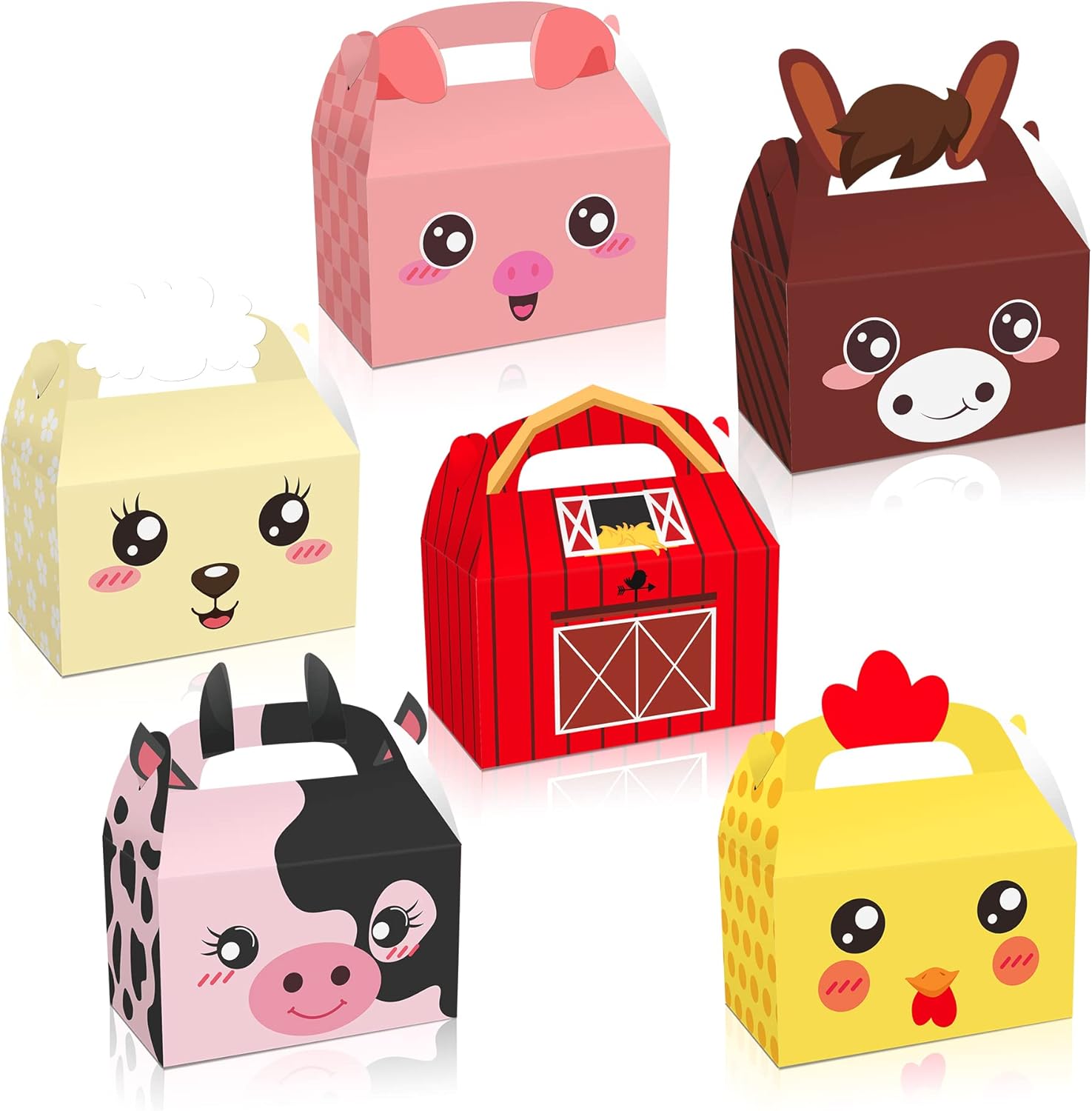 Paquete de 12 cajas de regalo de fiesta de animales de granja, caja de regalo de fiesta temática de animales, cajas de cartón con asa para baby