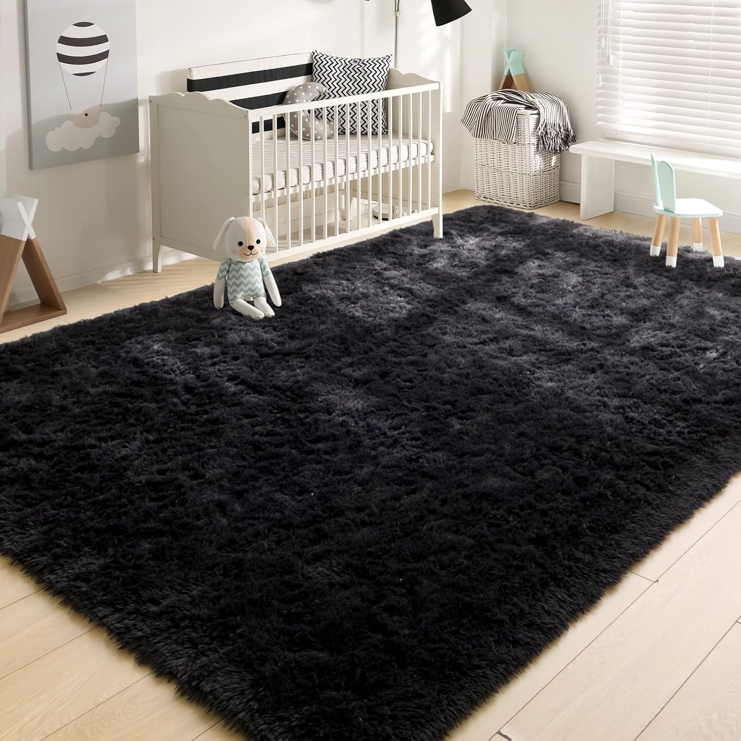 YJ.GWL Alfombras suaves y esponjosas para dormitorio, sala de estar, alfombra de felpa negra para guardería, sala de juegos, dormitorio, alfombra