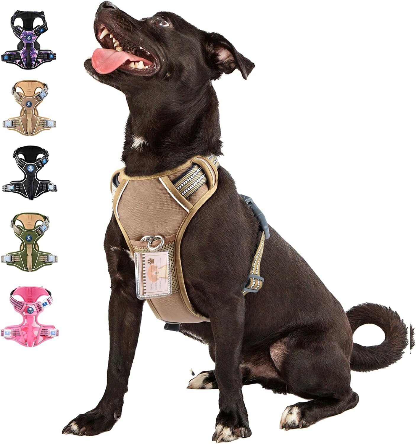 Arnés para perro, arnés para perro sin tirones con tarjeta de identificación reflectante ajustable, arnés inteligente para perros grandes, arnés de