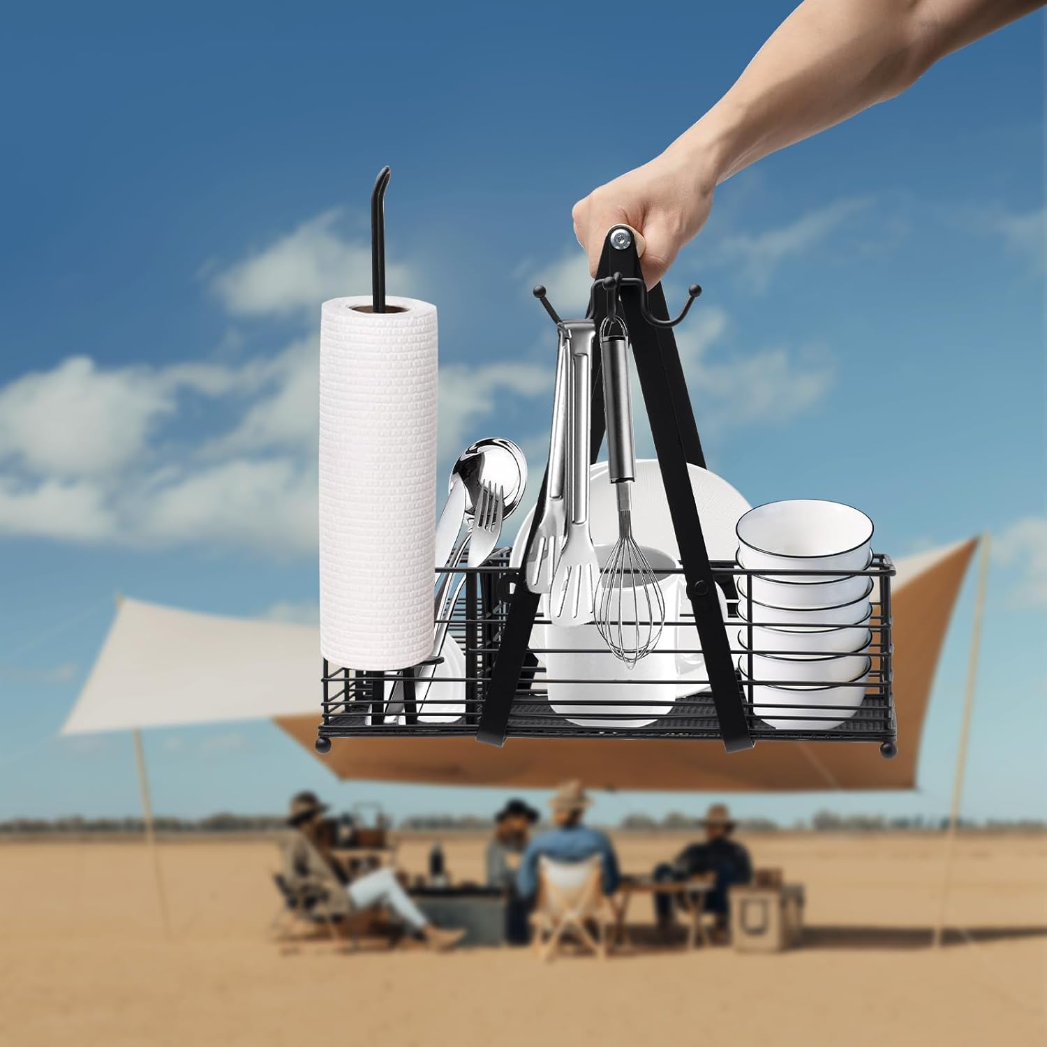 Organizador de parrilla con soporte para toallas de papel, organizador de barbacoa para acampar al aire libre, picnic, organizador de utensilios