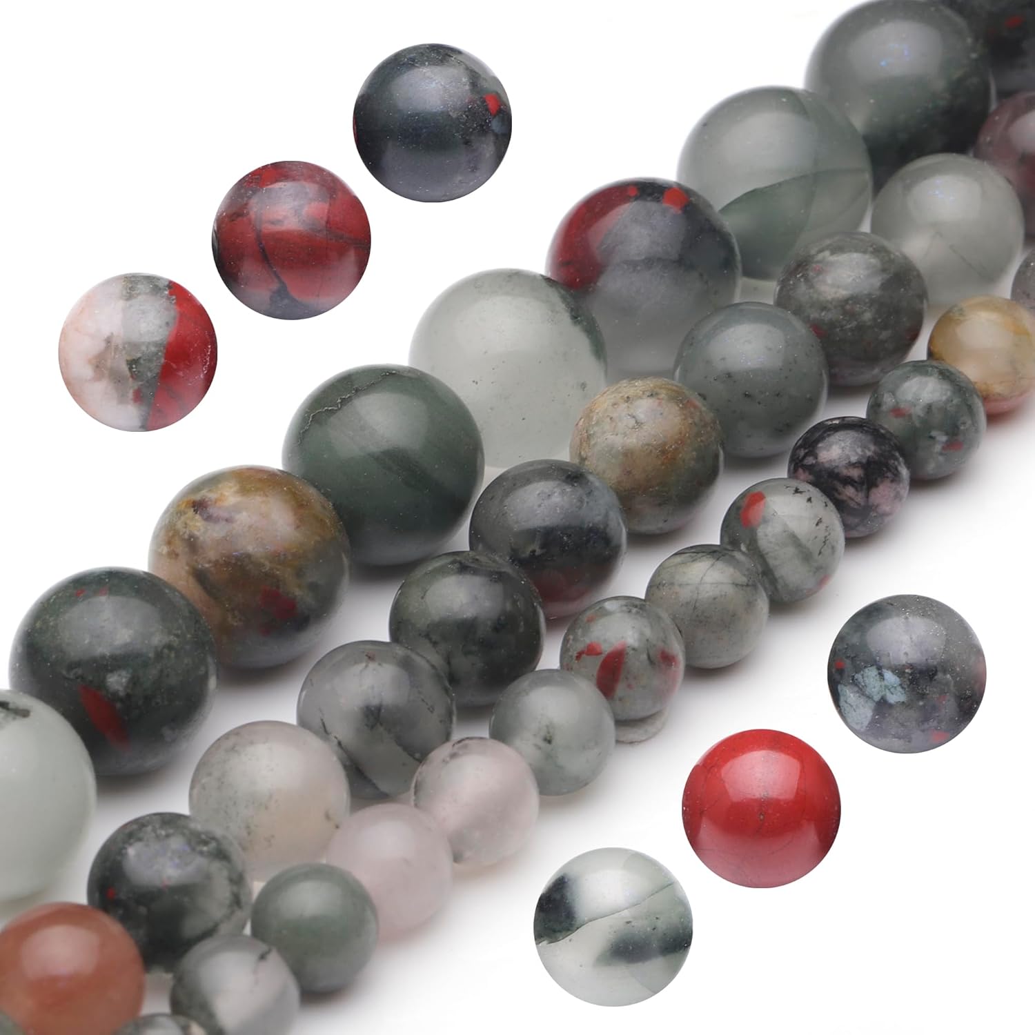 Youngbling Cuentas de piedras preciosas naturales para la fabricación de joyas, cuentas de piedra de sangre africana pulidas redondas lisas de 0.315