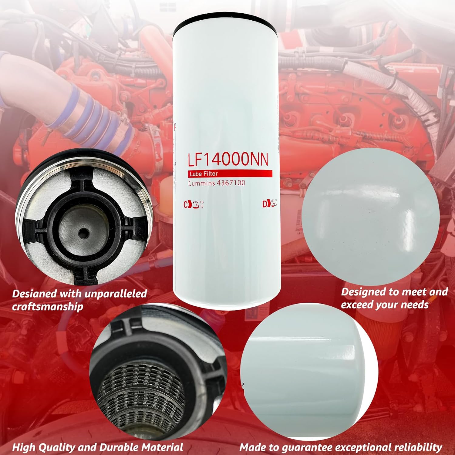 6 filtros de combustible LF14000NN 4367100 – Filtro de aceite compatible con ISX ISM QSX QSM QST X15 M11 motores diésel de repuesto # LF9080 P559000