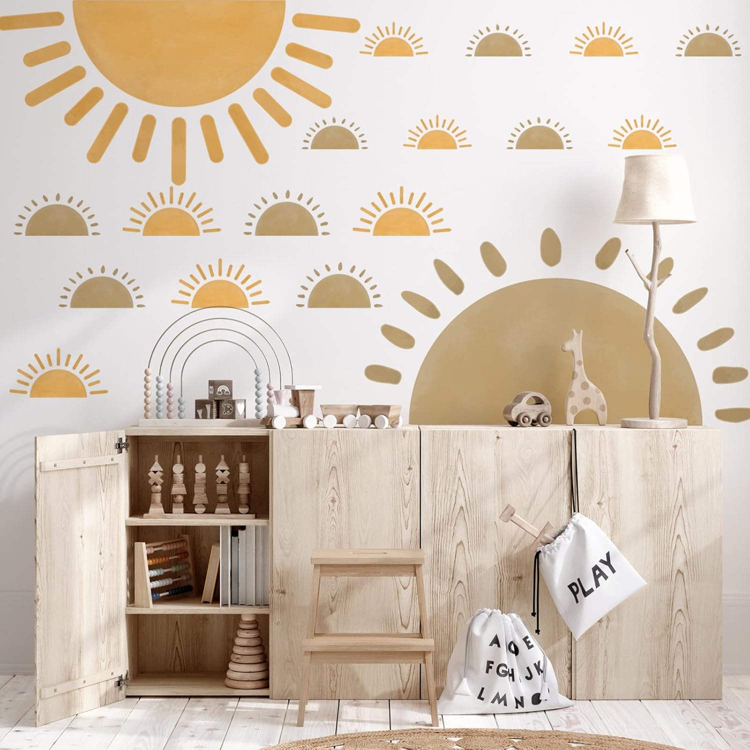 20 calcomanías de pared de medio sol, calcomanías de pared grandes bohemias, calcomanías de pared de vinilo para guardería, calcomanías de pared