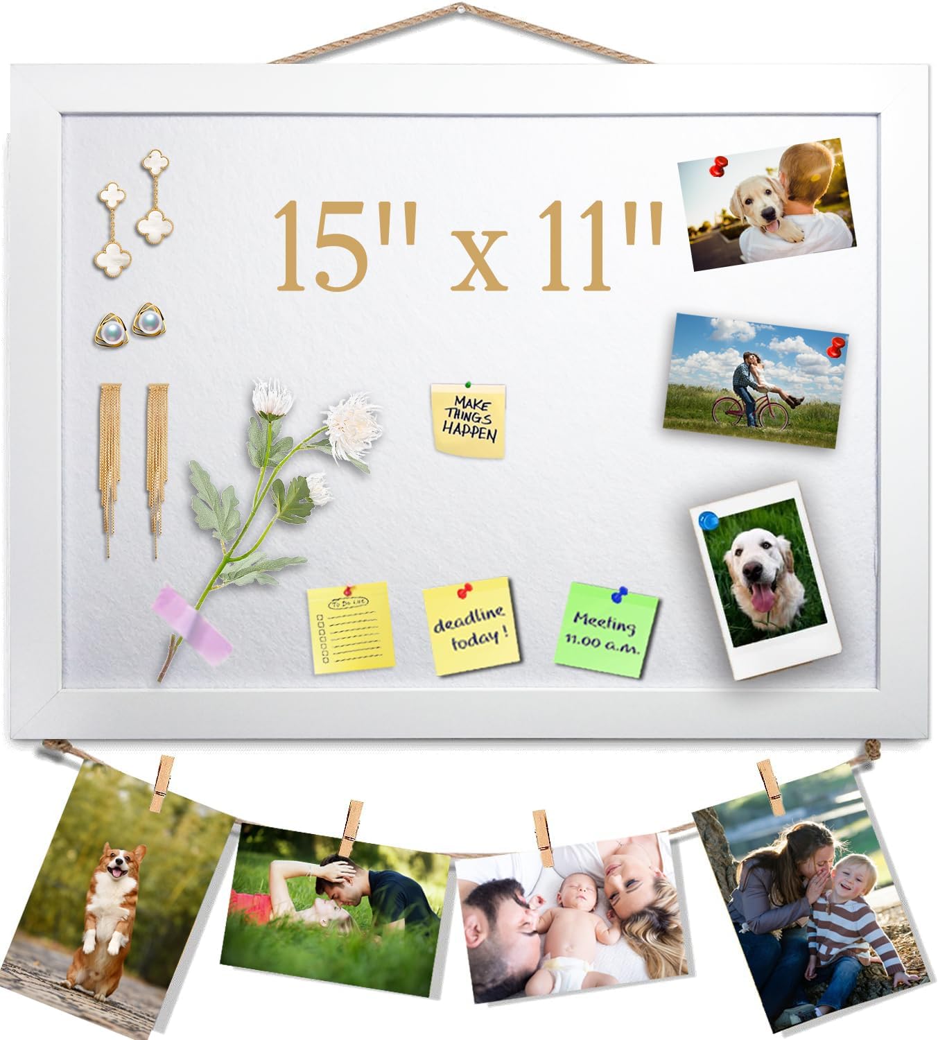 Tablero de anuncios blanco de 15 x 11 pulgadas con fieltro, tablero de anuncios pequeño de 15 x 11 pulgadas para paredes, joyas, notas, colección,