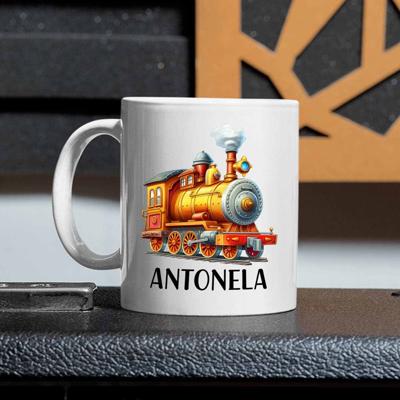 Taza de café de tren personalizada con nombre de los niños, taza de café de tren regalo para niños y niños, locomotora personalizada taza de