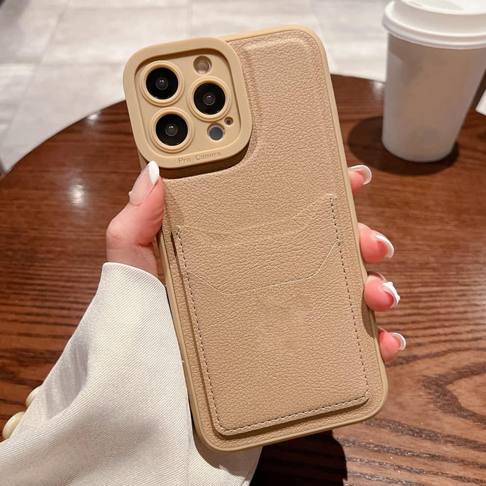 Casechics Funda compatible con iPhone, piel sintética, con ranura para tarjeta de crédito, cartera, protección para lente de cámara, a prueba de