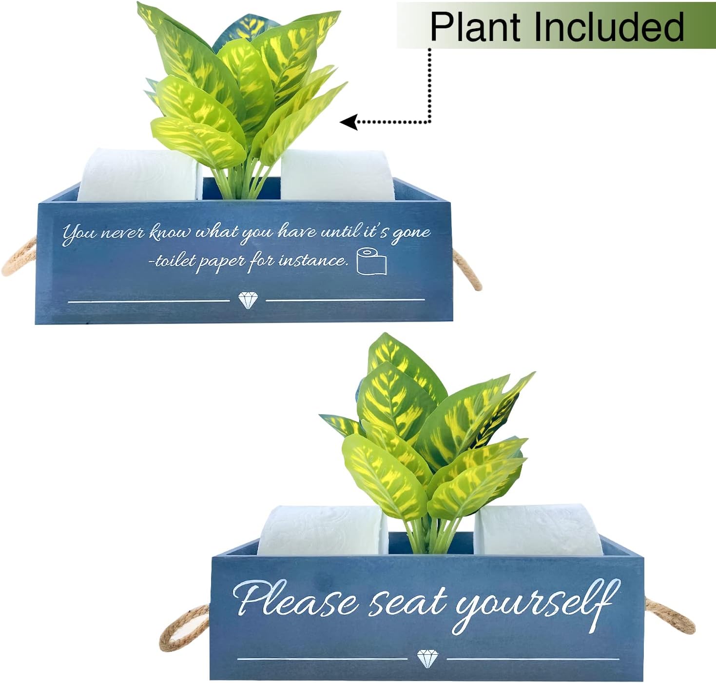 Pret & Lively Caja de casa de campo, con texto en inglés “Please Seat Yourself, baño, cesta de almacenamiento, soporte para papel higiénico, regalo