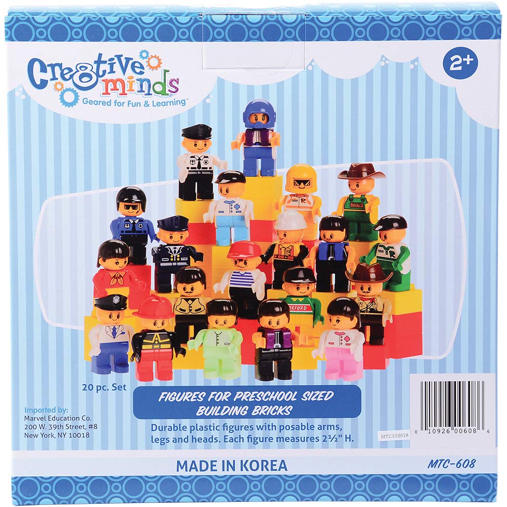 Constructive Playthings 20 piezas Posable People para ladrillos de construcción de tamaño preescolar