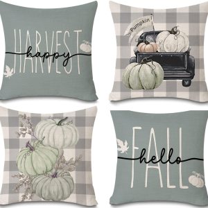 Faromily Juego de 4 fundas de almohada de calabaza otoñal de 18 x 18 pulgadas, diseño de búfalo gris, acuarela, calabaza, camión, granja, fundas de Faromily Juego de 4 fundas de almohada de calabaza otoñal de 18 x 18 pulgadas, diseño de búfalo gris, acuarela, calabaza, camión, granja, fundas de
