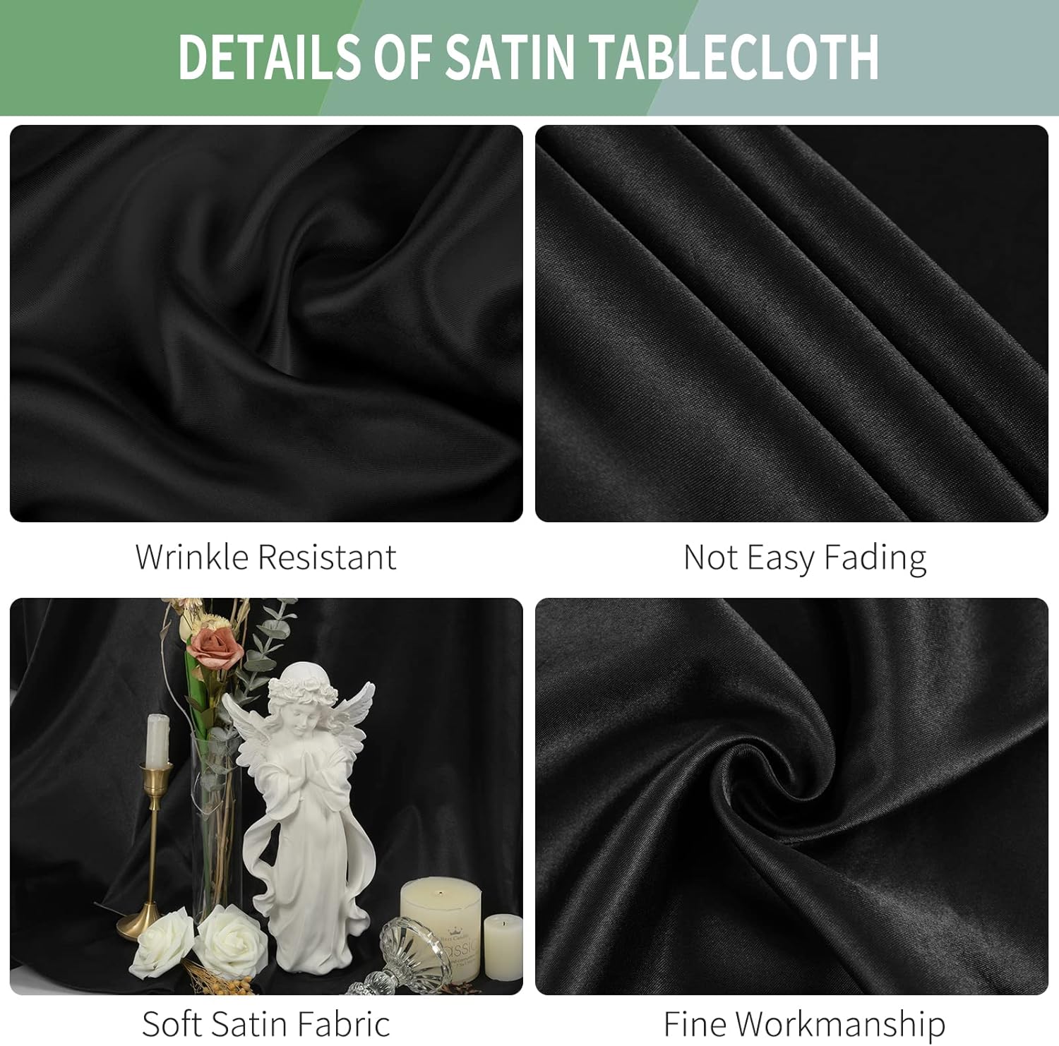 Paquete de 10 manteles de satén de 108 pulgadas, color negro, redondo, sedoso, de tela lavable, de seda brillante, para decoración de bodas,
