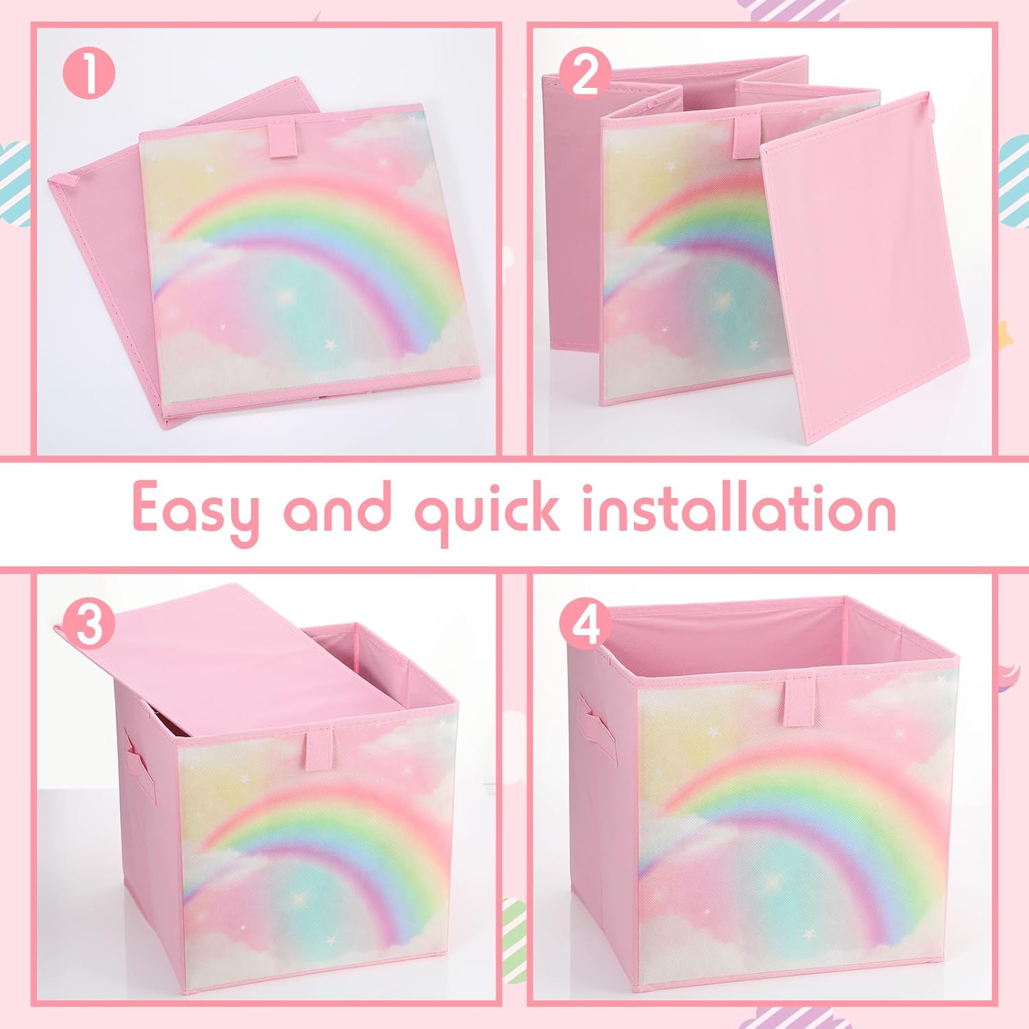 Paquete de 8 cubos de almacenamiento plegables de tela de 11 x 11 pulgadas, con asas, para caja de juguetes de niños, cestas para el hogar,