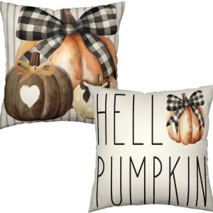Wnoesat Juego de 2 fundas de almohada de calabaza de 24 x 24 pulgadas, fundas de almohada de otoño con corbatín de calabaza, fundas de almohada Wnoesat Juego de 2 fundas de almohada de calabaza de 24 x 24 pulgadas, fundas de almohada de otoño con corbatín de calabaza, fundas de almohada