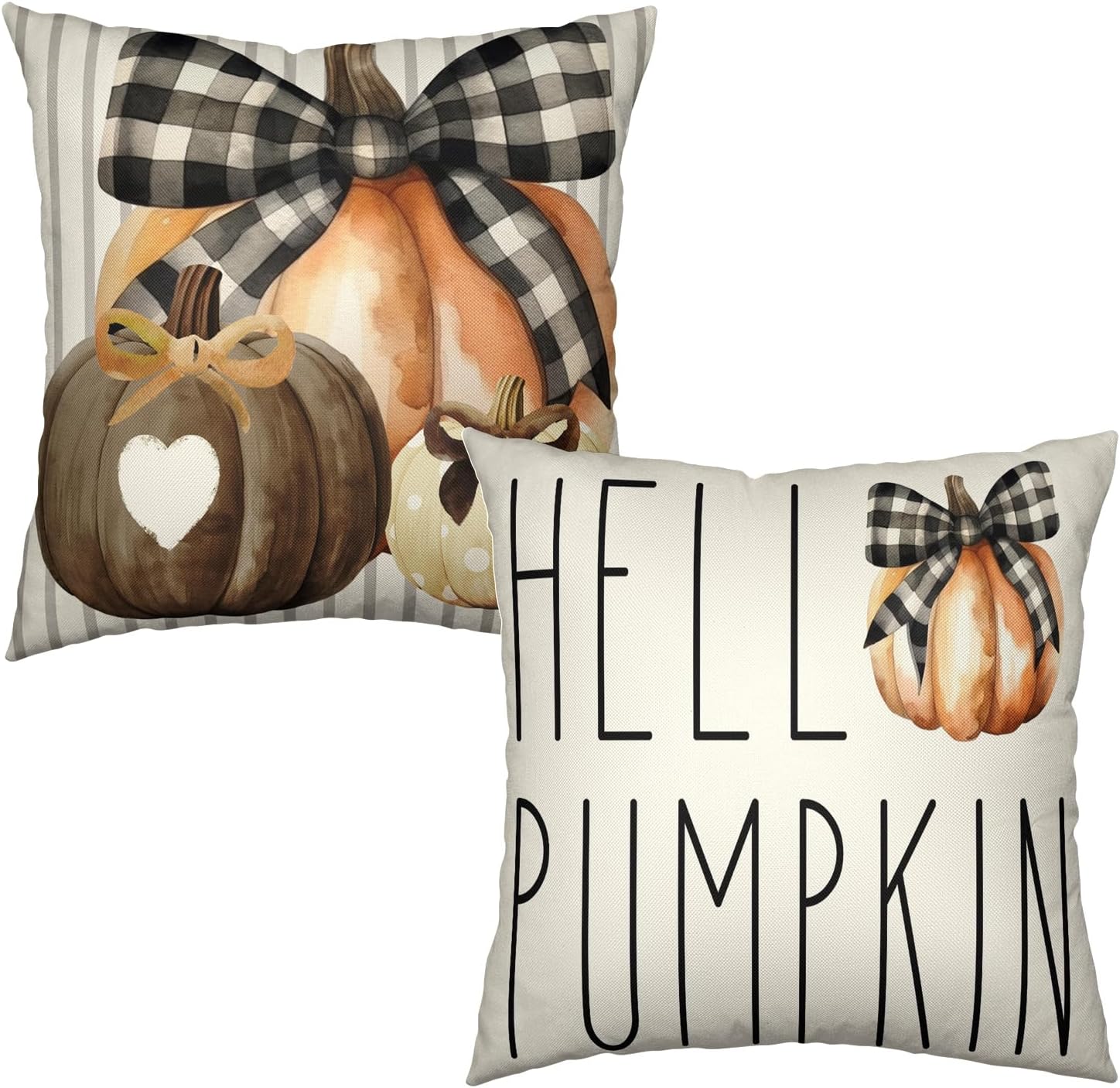 Wnoesat Juego de 2 fundas de almohada de calabaza de 24 x 24 pulgadas, fundas de almohada de otoño con corbatín de calabaza, fundas de almohada