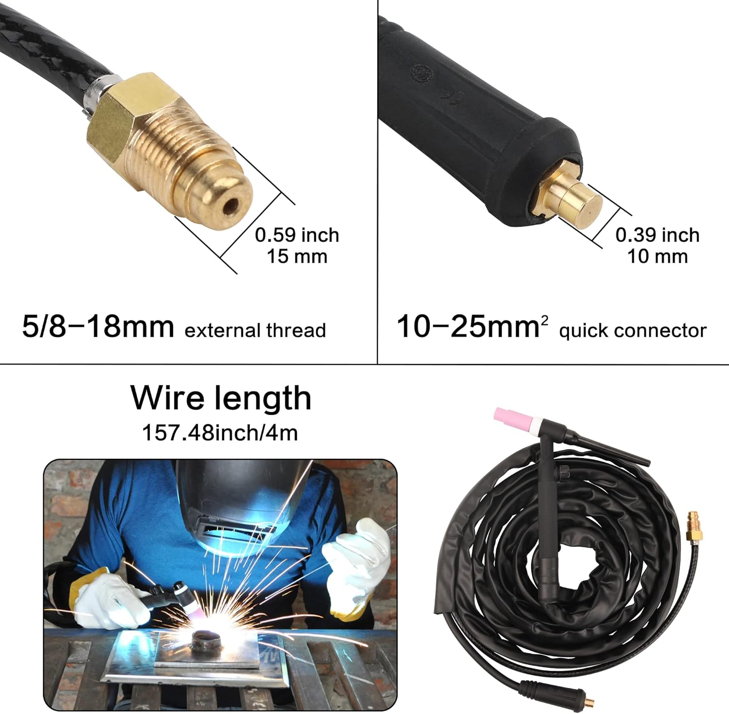 Levante Tig Torch 150A TIG17V soplete de soldadura de argón refrigerado por aire con cable de 13 pies conector de 0.394-0.984 in para antorcha TIG