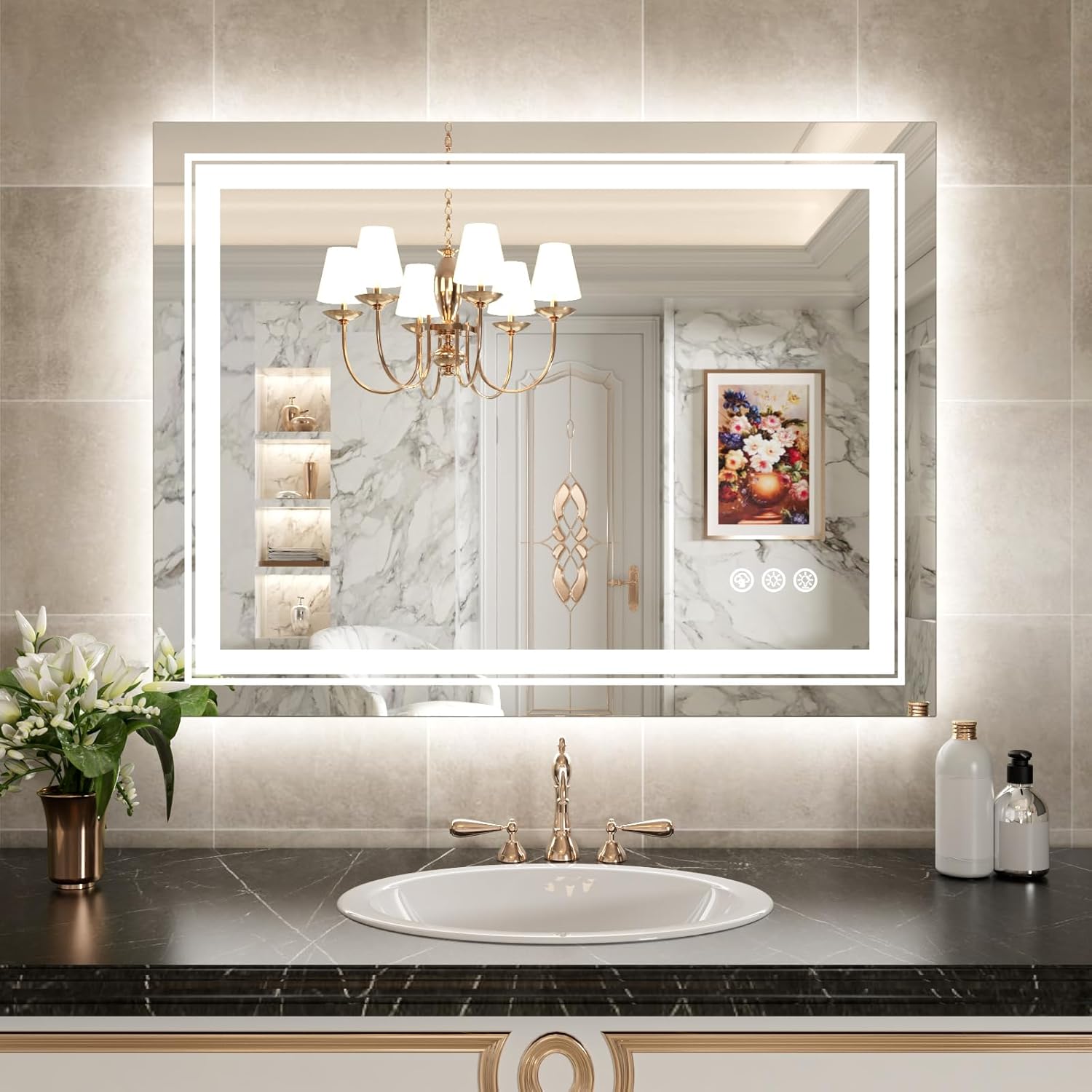 WTTY Espejo de baño LED de 40 x 36 pulgadas con retroiluminación RGB y luz frontal, espejo LED regulable continuo para baño, espejo de tocador de