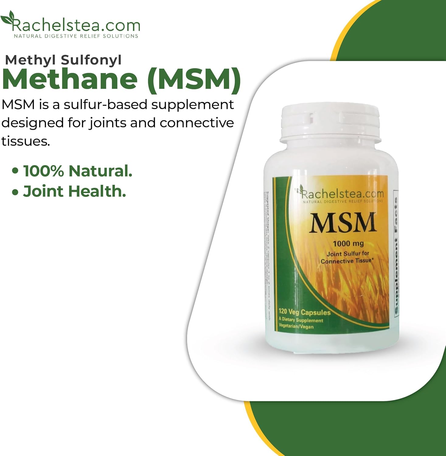 MSM 1000 mg Clavos para el cabello articulado Cartílago de tejido conectivo 120 cápsulas vegetales Un suplemento dietético vegetarianovegano