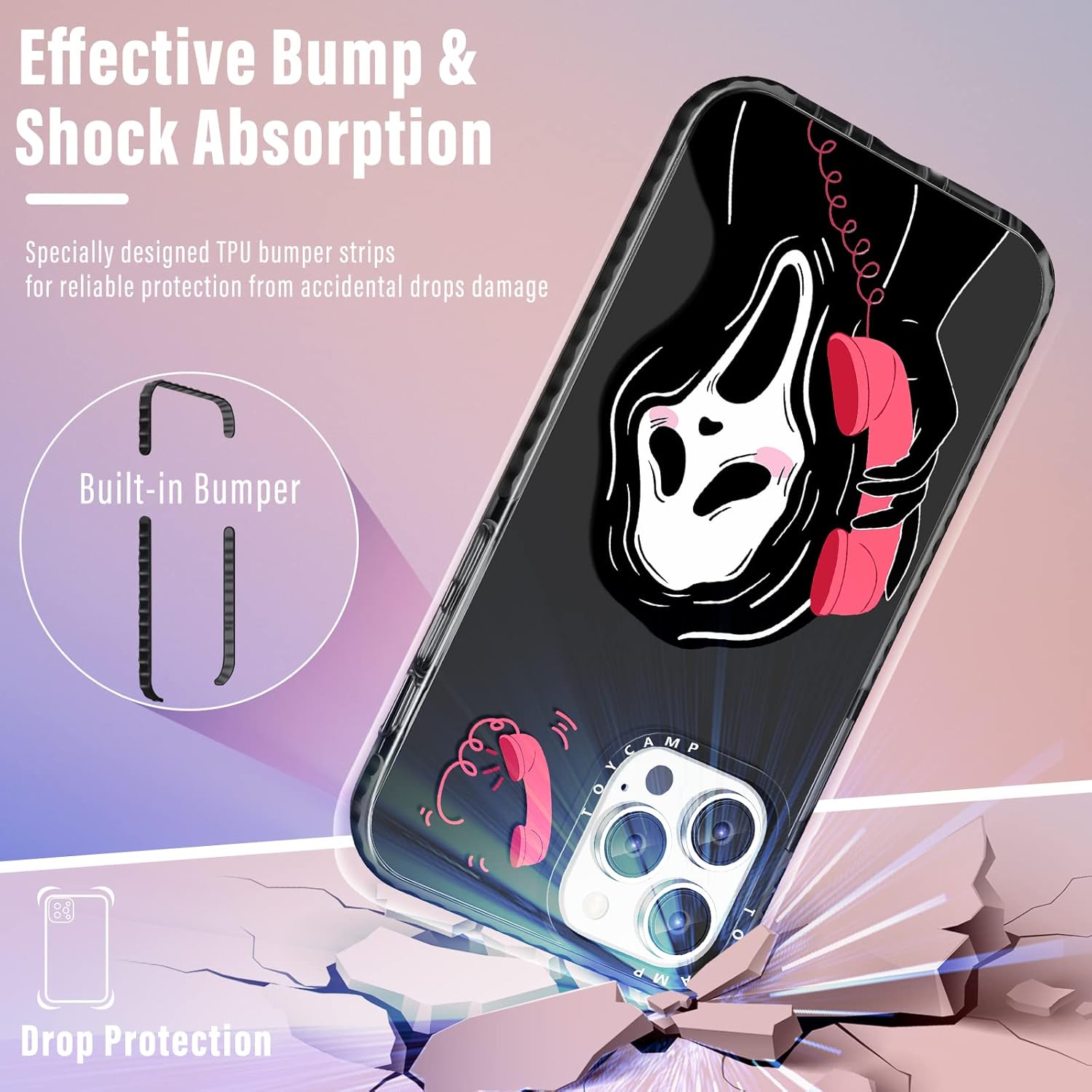 Toycamp Funda con diseño de calavera y esqueleto para iPhone 13 Pro, linda y divertida cubierta con estampado de cara negra