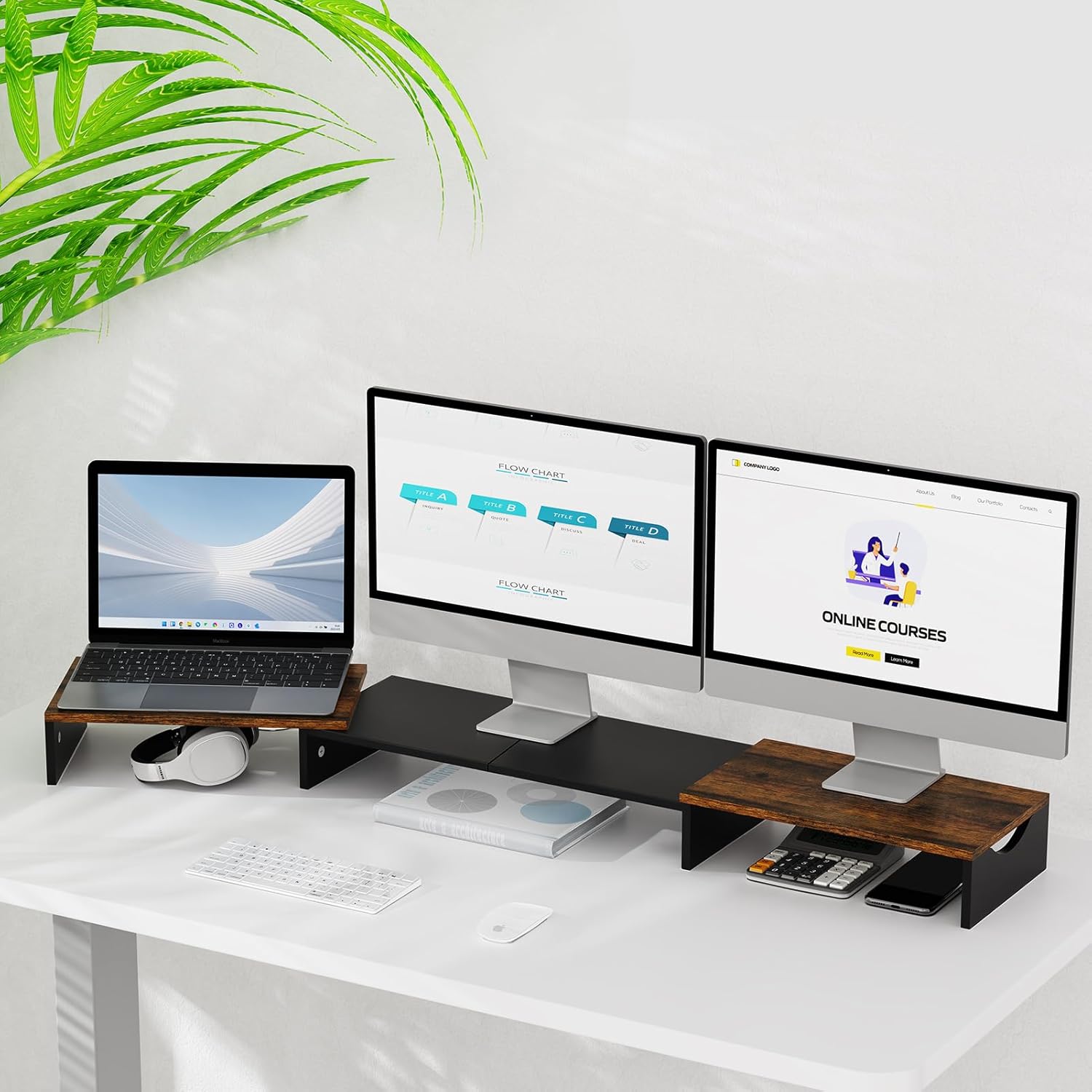 Elevador de monitor triple, elevador de monitor extra largo para 1  2  3 monitores, soporte de monitor doble con longitud y ángulo ajustable,