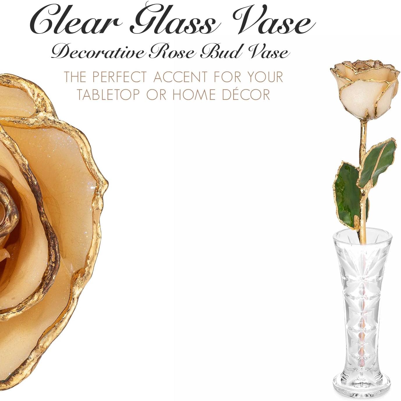 Forever Rose Rosa de diamante bañada en oro de 24 quilates, piedra natal de abril, una rosa blanca real única y eterna sumergida en oro de 24