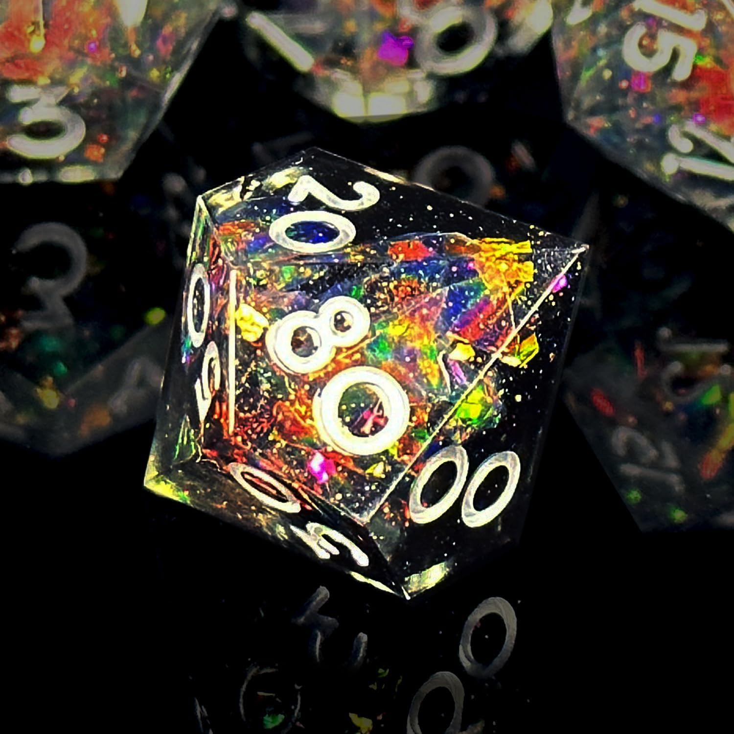 HAOMEJA D&D – Juego de dados de resina para juegos de rol de borde afilado, 7 piezas, con bolsa de dados de ojo de dragón, dados poliédricos de