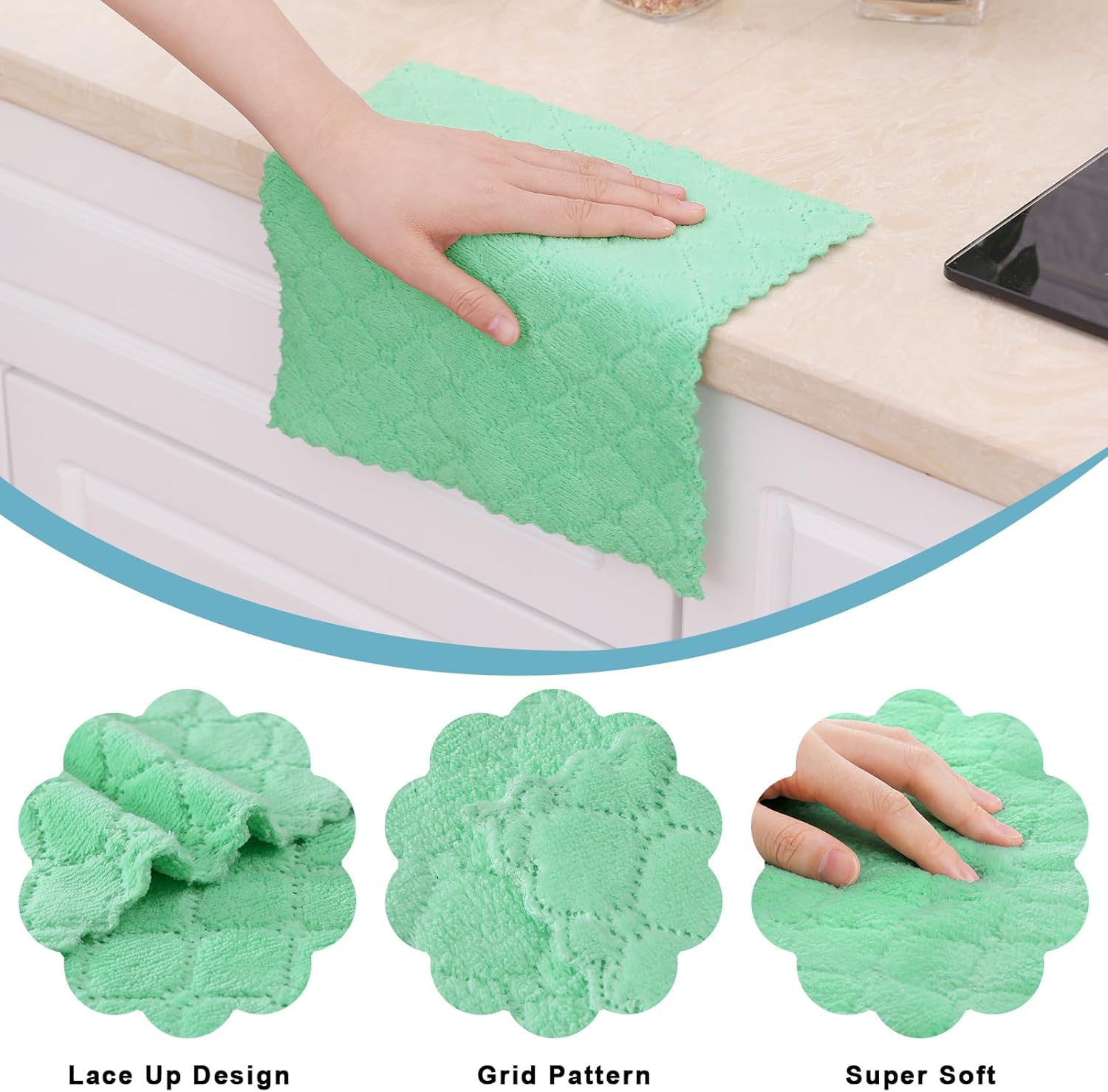 Homaxy Paquete de 12 paños de cocina (10 x 10 pulgadas, verde), paños de cocina de terciopelo coral súper suaves y absorbentes, paños de limpieza de