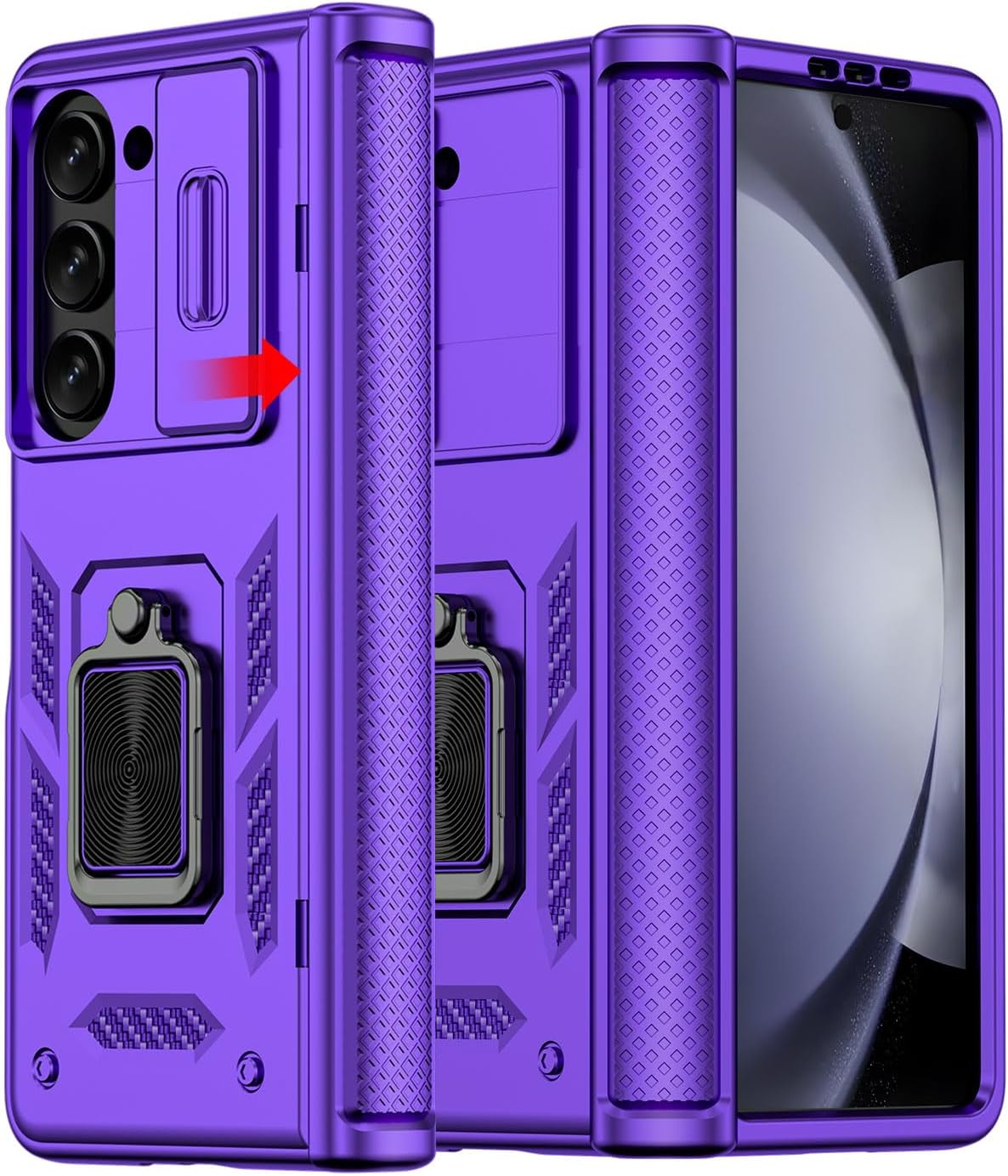 AICase Funda para Samsung Galaxy Z Fold 5 Protección Resistente Cubierta de lente de cámara Protección de bisagra Soporte magnético de anillo de 360