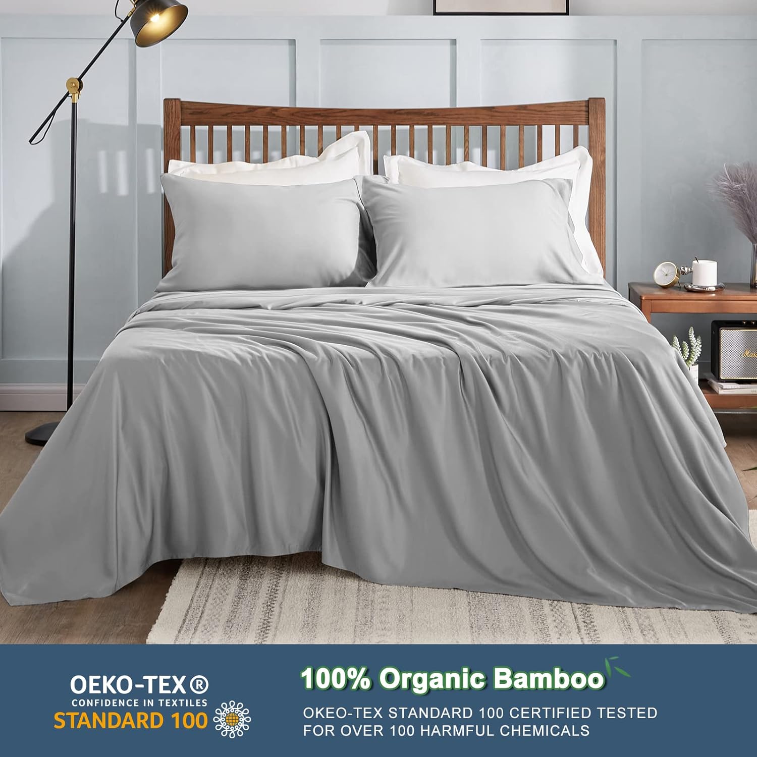 CozyLux Sábanas de bambú tamaño King, viscosa de bambú orgánico, certificado Oeko-TEX, lujosamente suaves y refrescantes, juego de sábanas sedosas,