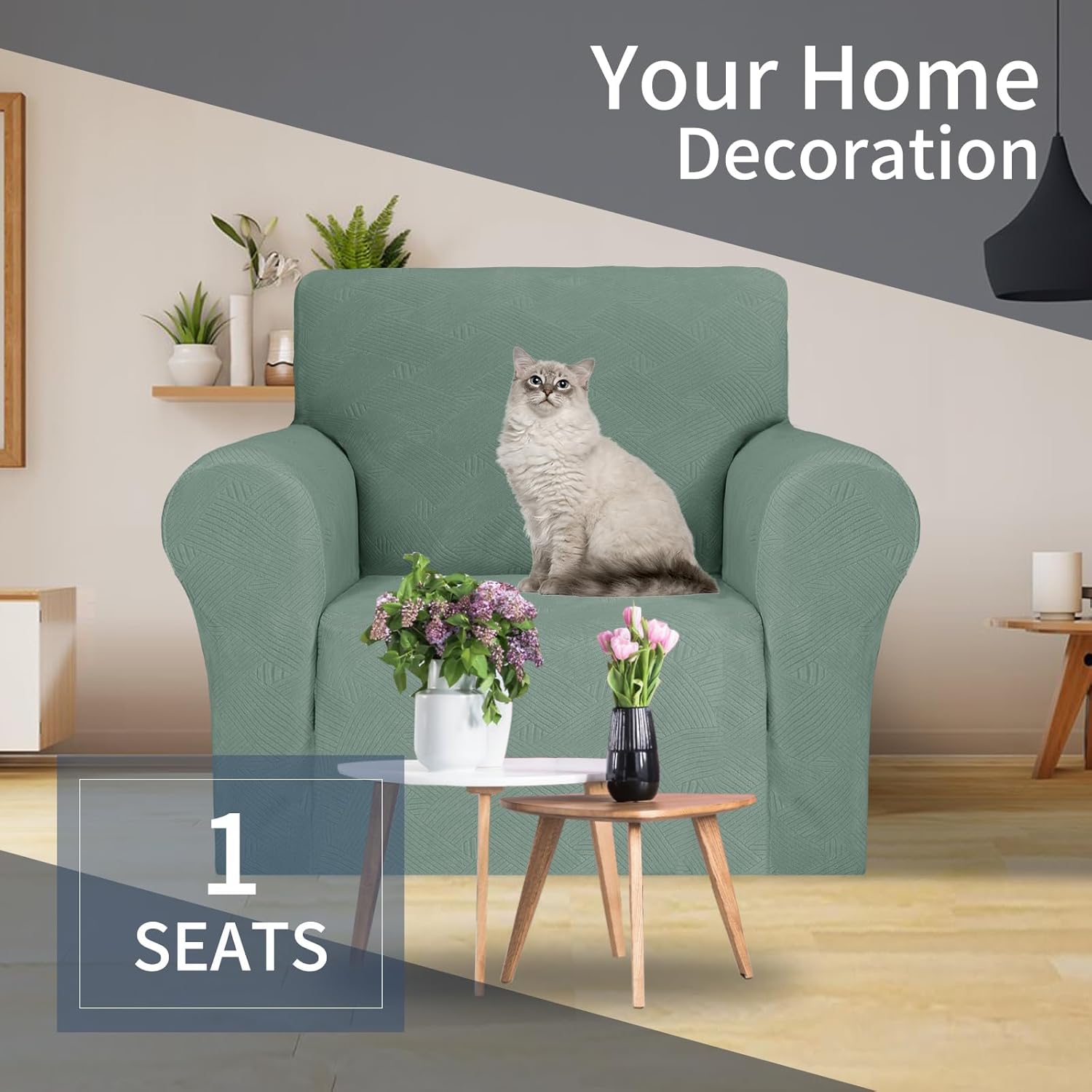 JIVINER Fundas súper elásticas para silla, 1 pieza, universales, de jacquard, para sillón, con cuadros pequeños, con parte inferior elástica (tamaño