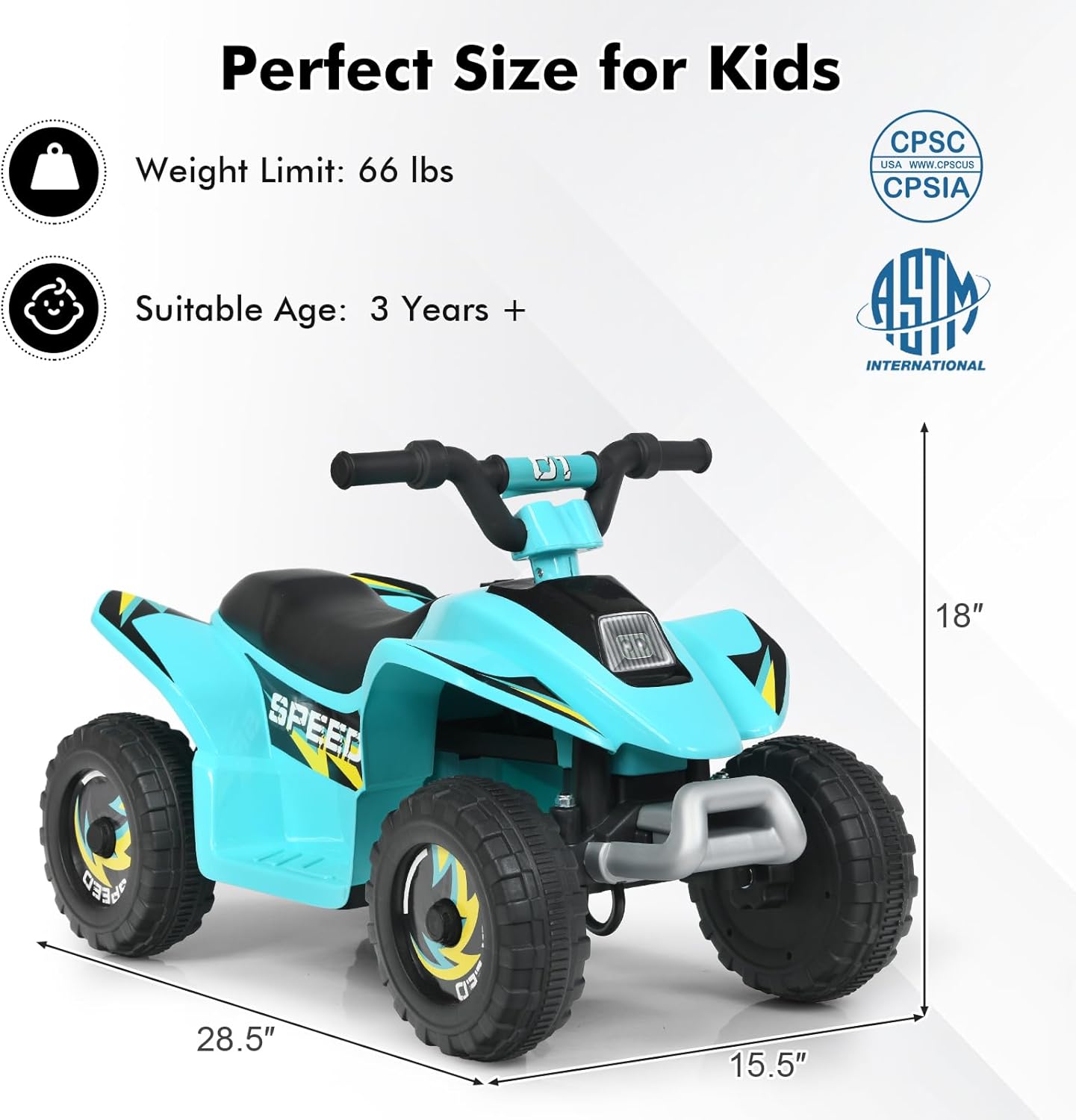 DORTALA ATV para niños, auto de juguete motorizado alimentado por batería de 6 V con velocidades altasbajas, ruedas antideslizantes, Quad eléctrico