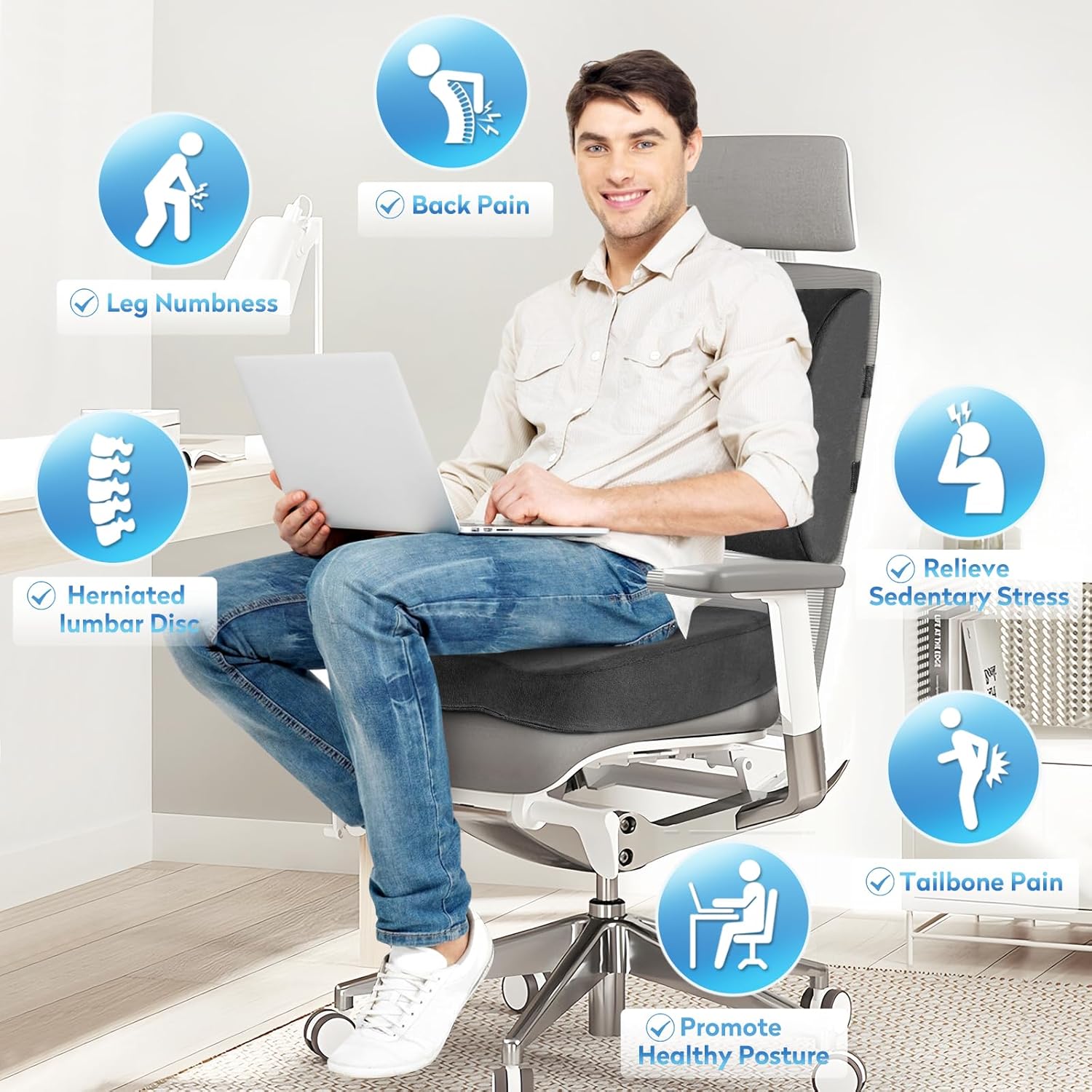 CloudBliss Cojín de asiento, cojín para silla de oficina, cojín de asiento de automóvil, almohada de apoyo lumbar para silla de oficina, almohada de