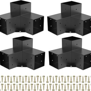 Woodworks – Soporte de pérgola para pérgola de 3 vías, soporte de esquina de ángulo recto, soporte de madera elevado, paquete de 4 con tornillos Woodworks – Soporte de pérgola para pérgola de 3 vías, soporte de esquina de ángulo recto, soporte de madera elevado, paquete de 4 con tornillos