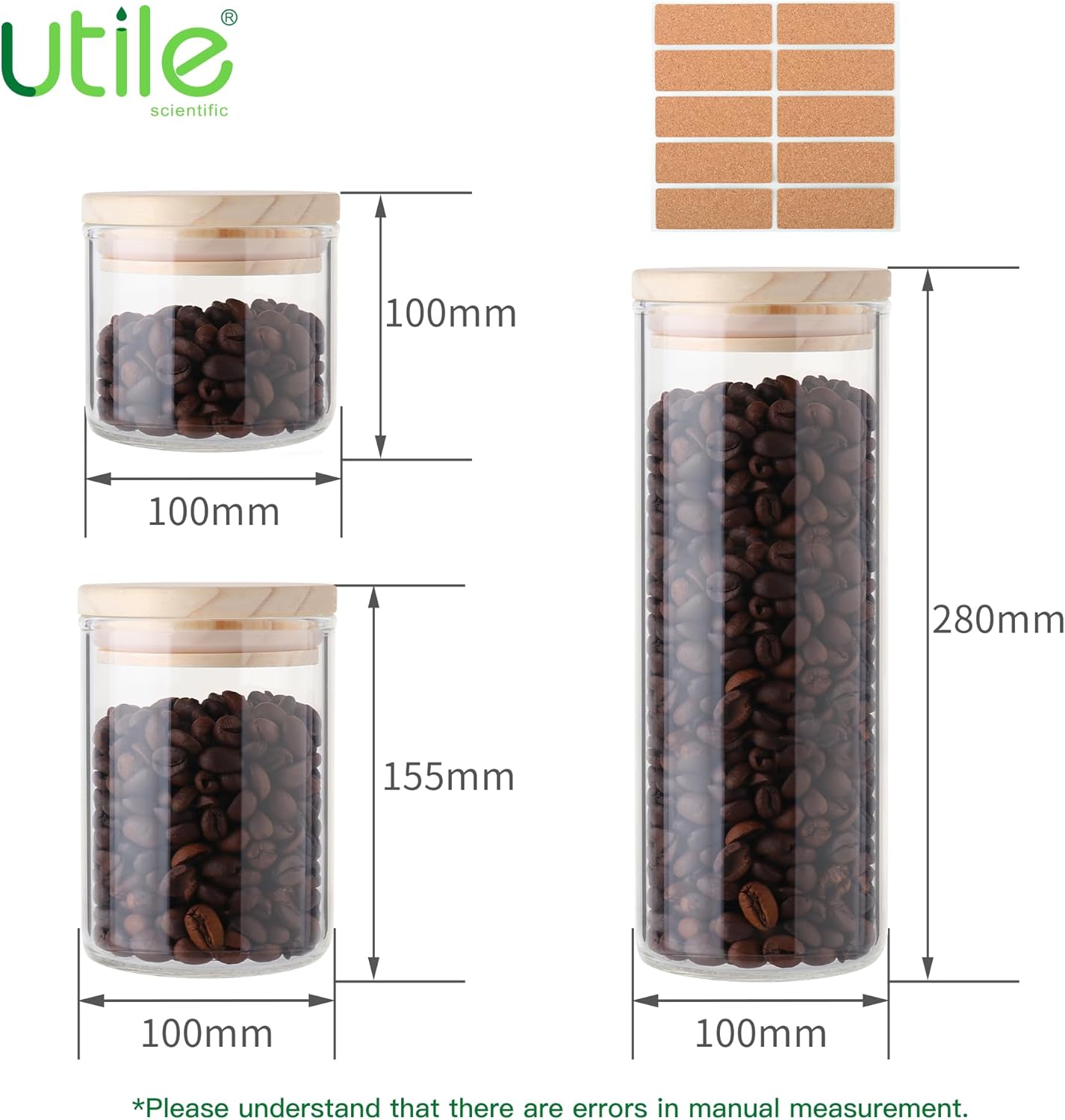 Utile Juego de 6 frascos de vidrio grueso para alimentos con tapa, 21.3 fl oz-3PCS, 33.0 fl oz-2PCS, 62.6 fl oz-1PC, recipientes herméticos de