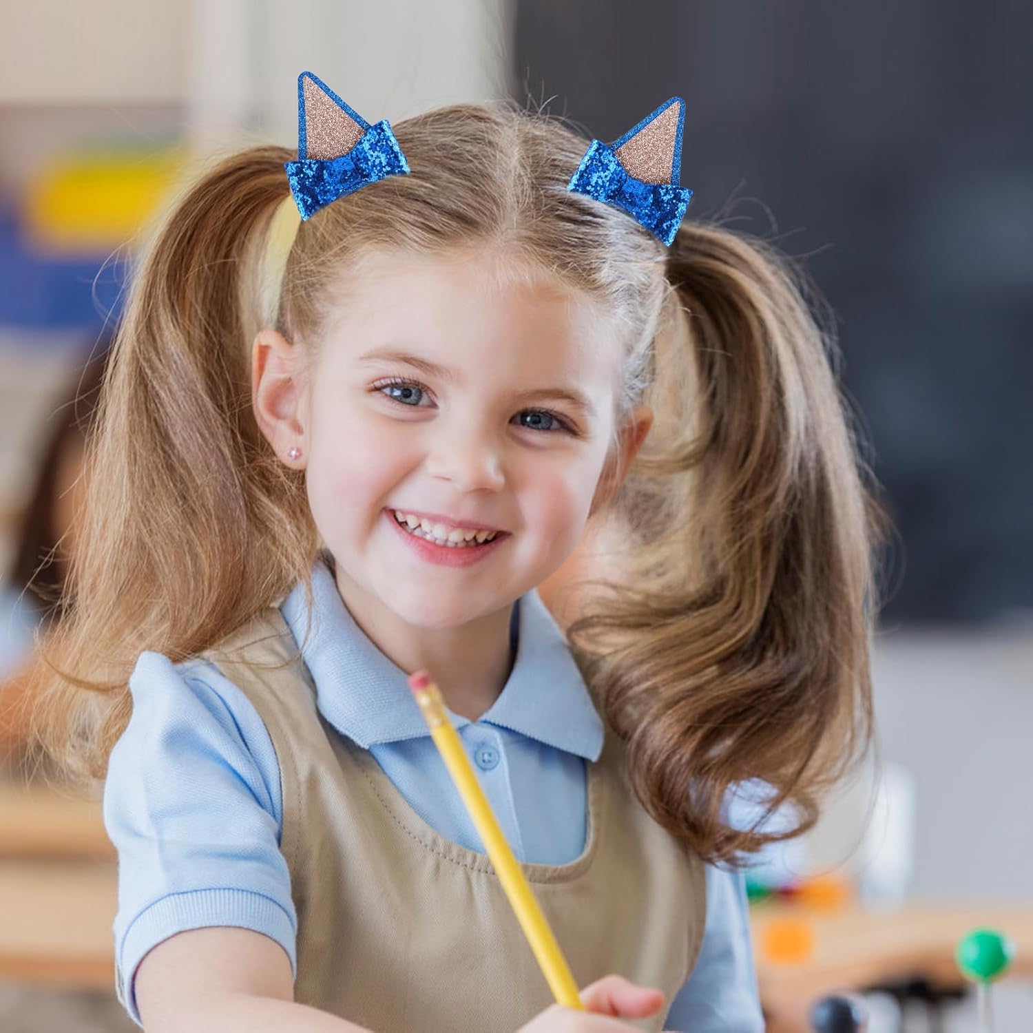 2 pares de pinzas para el pelo de orejas azules para niñas y niños, adorables accesorios de pasadores de pelo con lazo, decoraciones de fiestas de