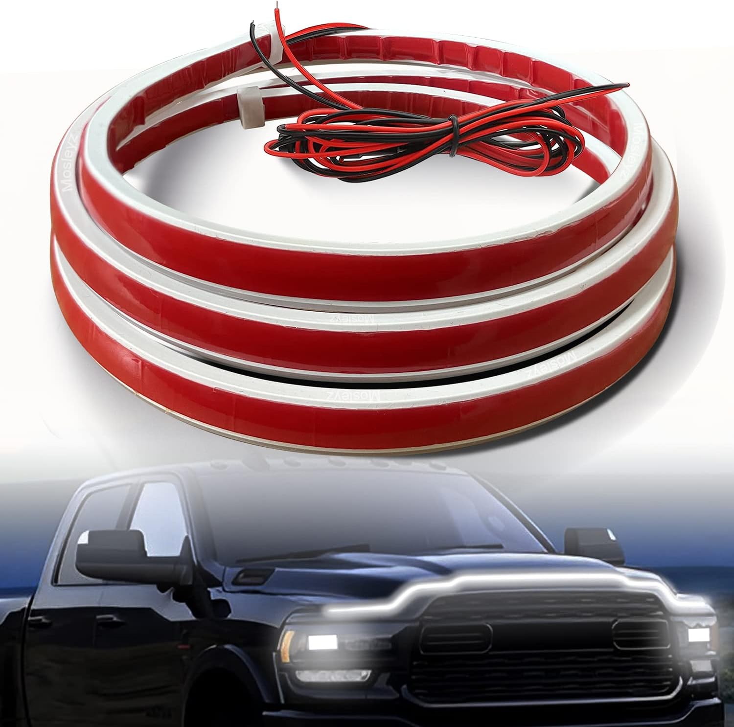 Tira de luz para capó de automóvil, tira de luz LED dinámica de 59 pulgadas, tira de luz diurna flexible para automóvil, camión, SUV (1 unidad)