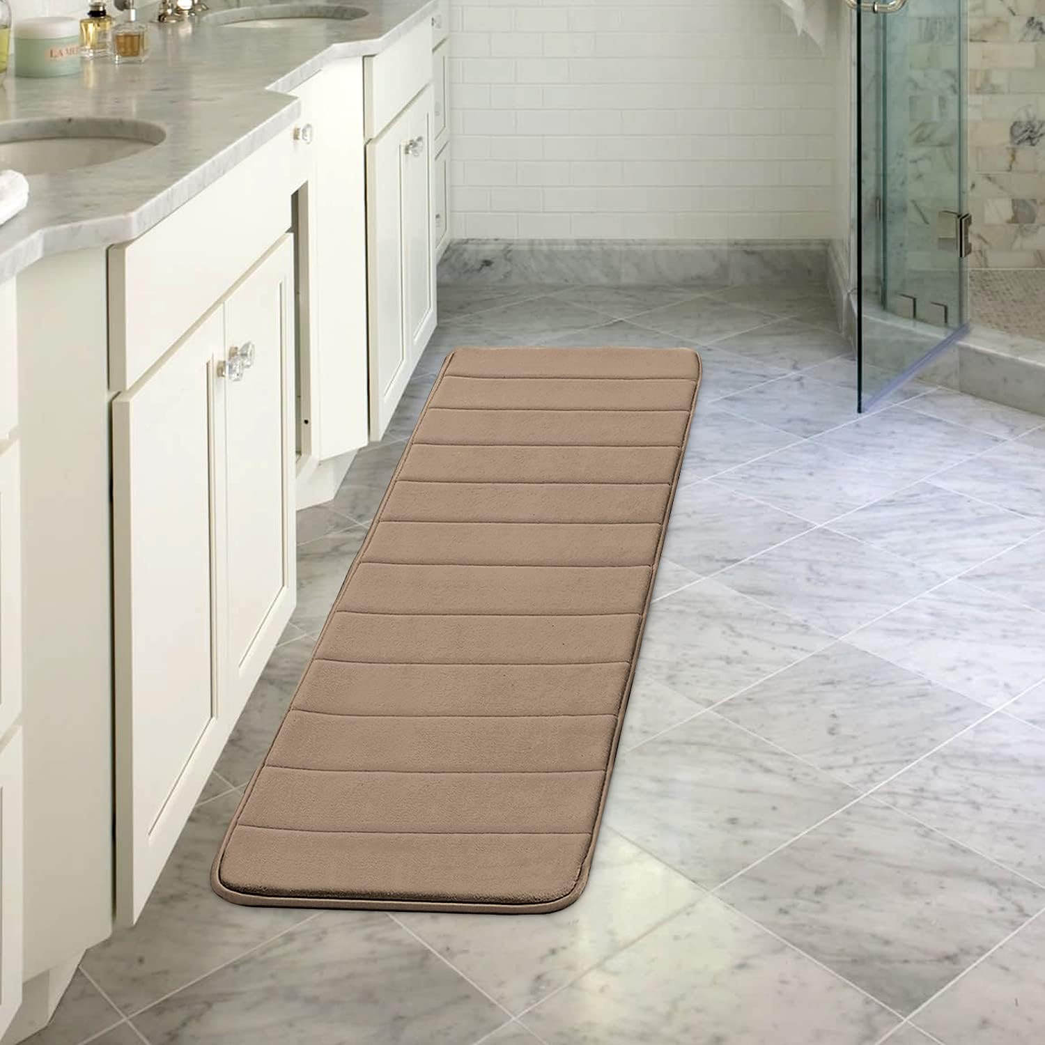 Flamingo P Tapete de baño de espuma viscoelástica, antideslizante y absorbente, de secado rápido, lavable a máquina, tapete de baño grueso para