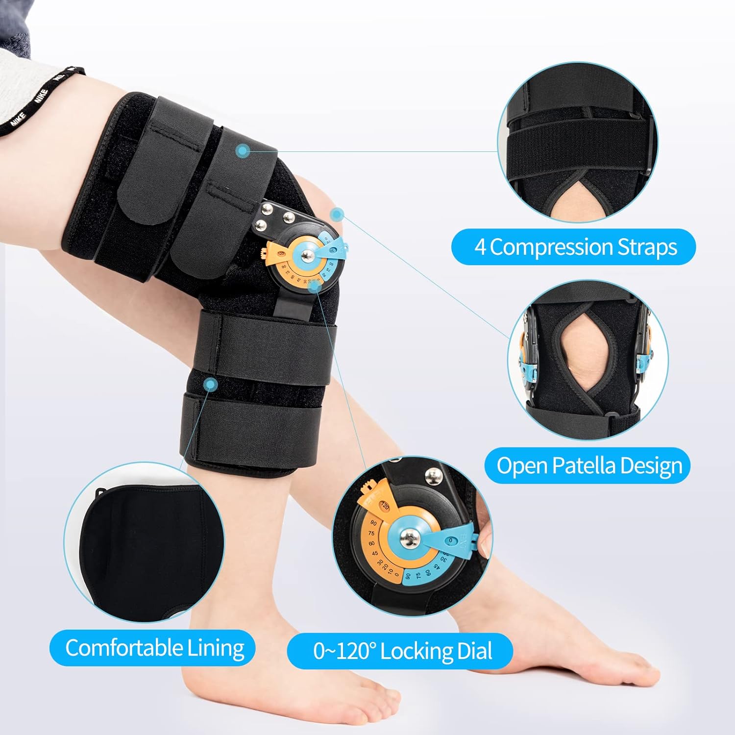 Rodilleras ROM con bisagras, soporte inmovilizador de rodilla ajustable para dolor de rodilla, ACL, MCL, PCL, artritis, menisco, recuperación
