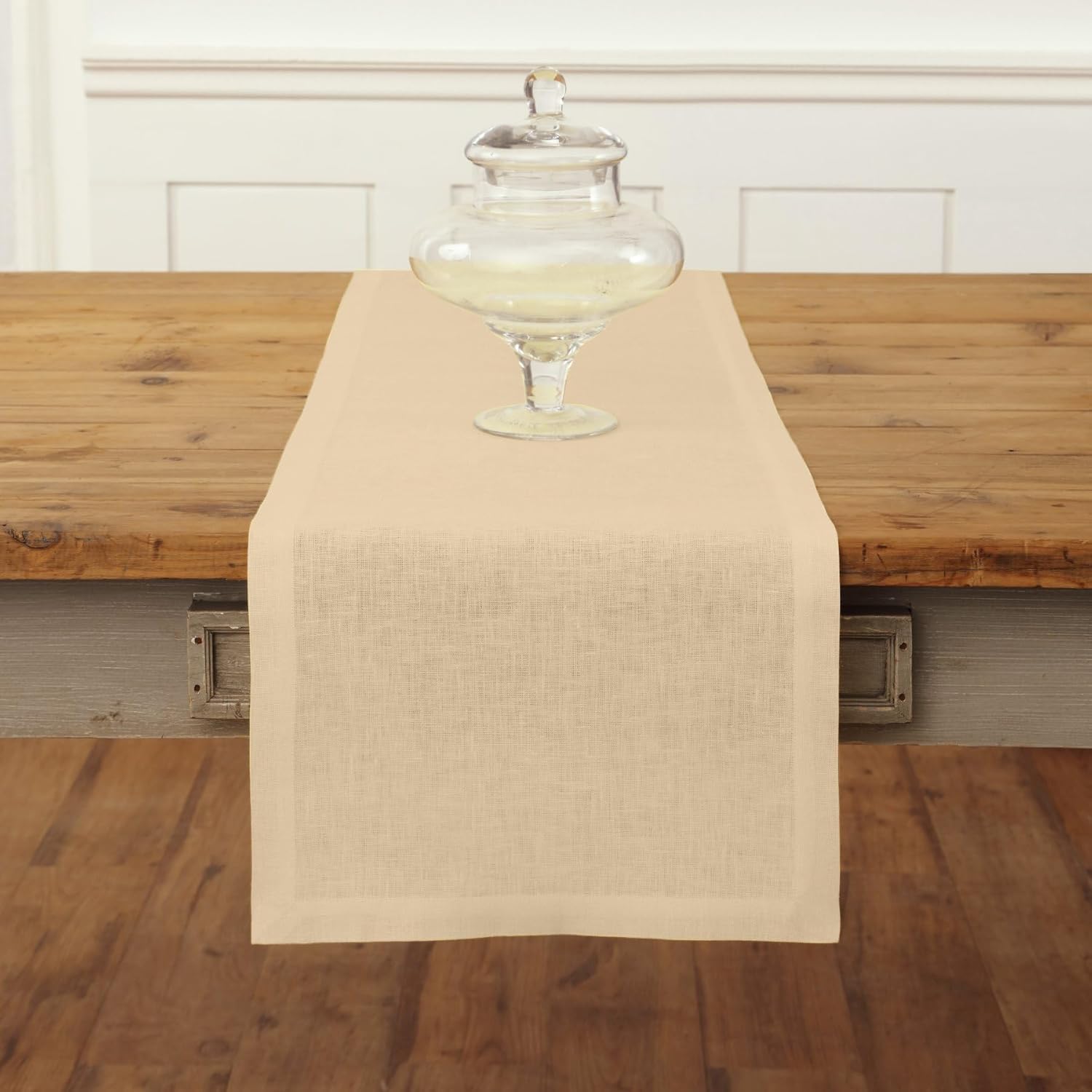 Solino Home Camino de mesa de lino  14 x 90 pulgadas, lino europeo, beige  Fete, hecho a mano con tela de lino 100% puro