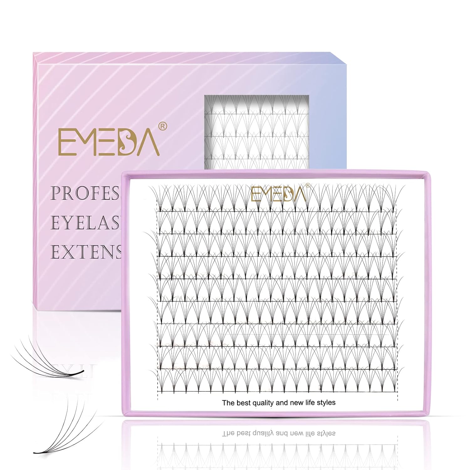 EMEDA Extensiones de pestañas prefabricadas con 180 abanicos, base puntiaguda, base fina, 5D, rizo D, extensiones de pestañas prefabricadas con